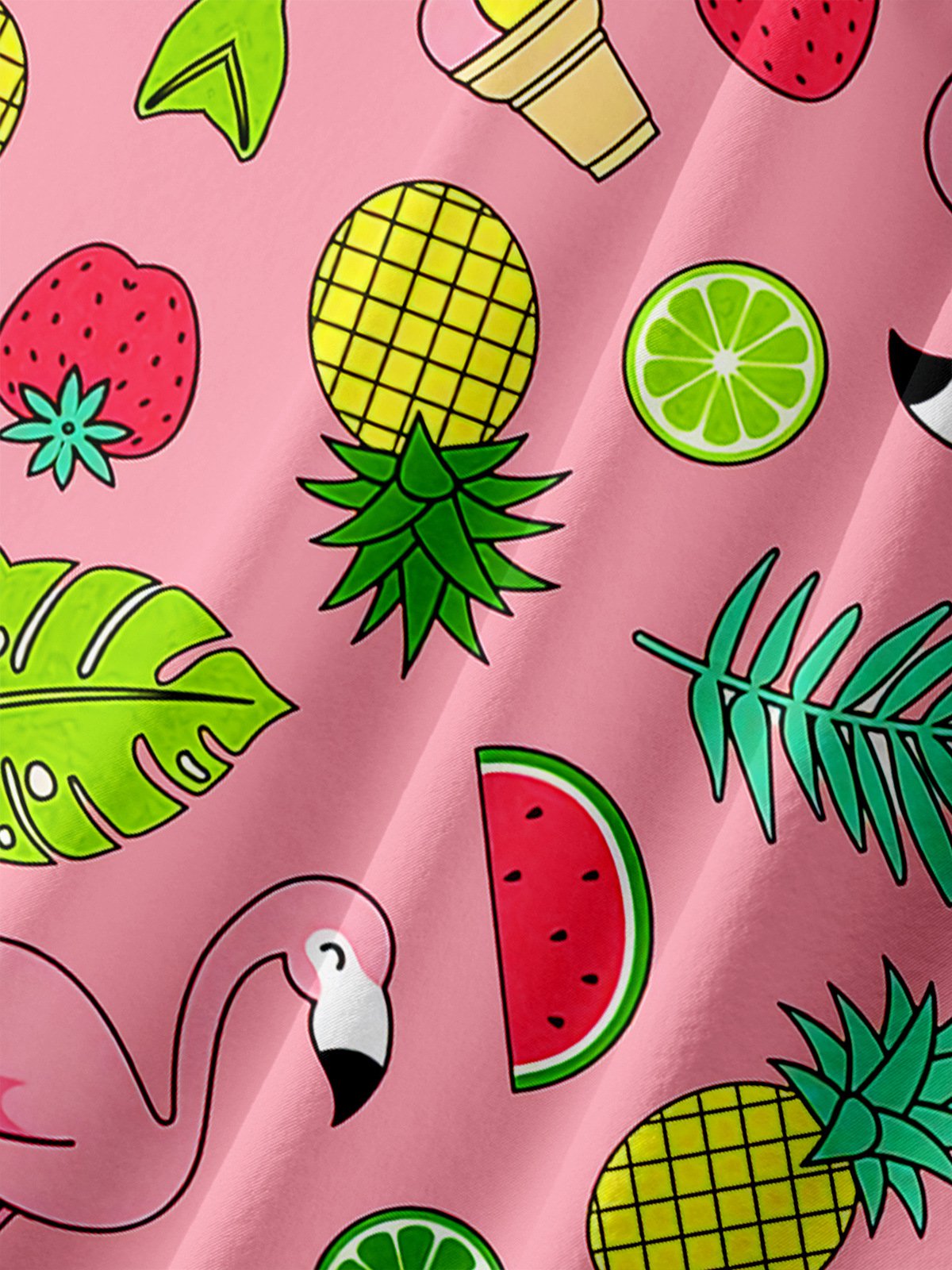 Flamingo Chest Pocket Short Sleeve Hawaiian Shirt