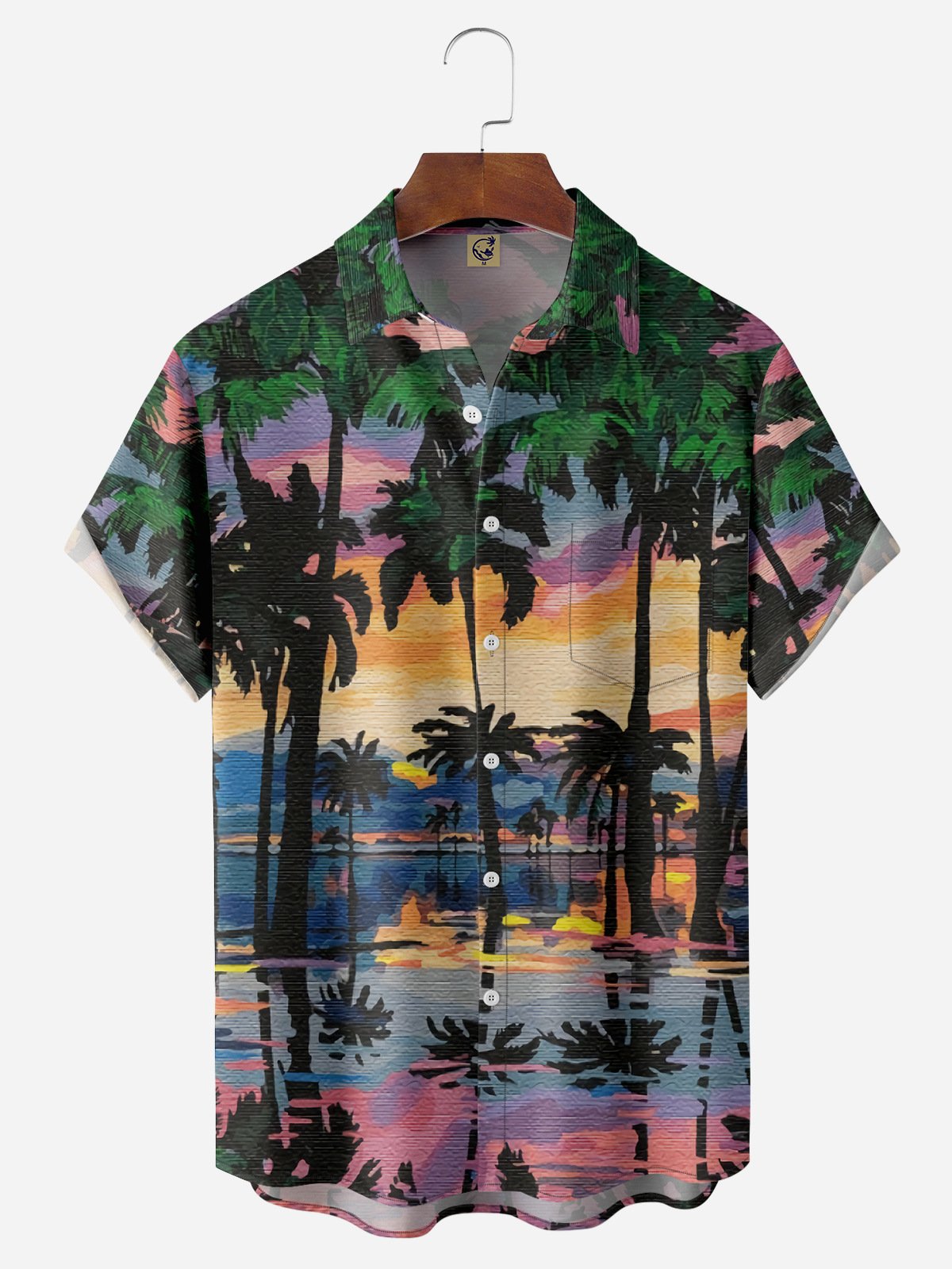 Coconut Tree Chest Pocket Short Sleeve Hawaiian Shirt