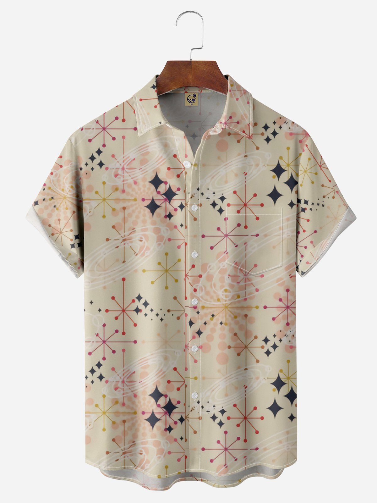 Geometric Chest Pocket Short Sleeve Casual Shirt
