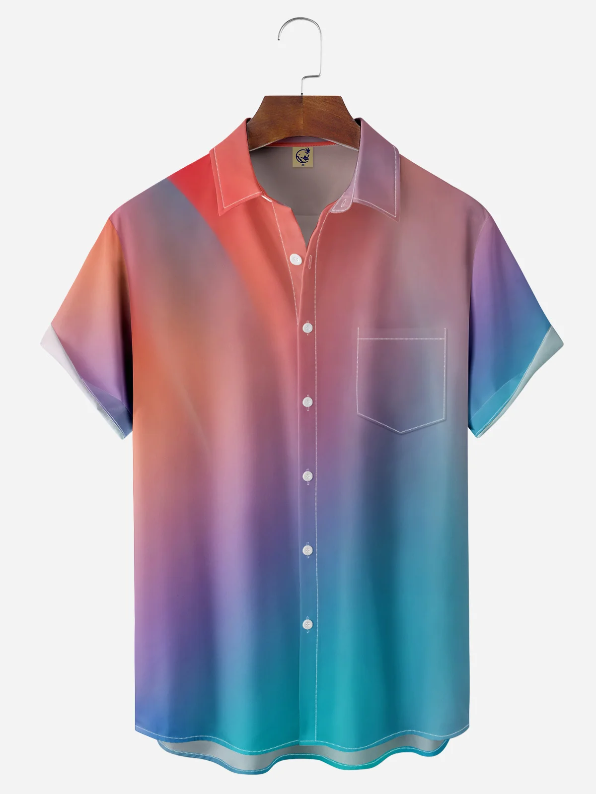 Gradient Color Chest Pocket Short Sleeve Casual Shirt
