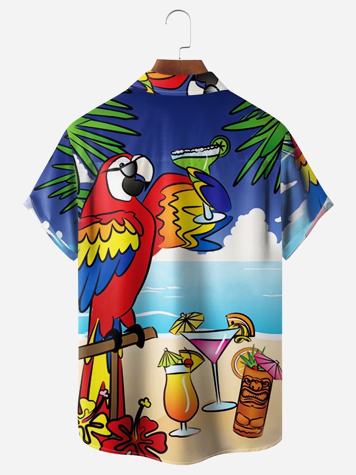 Parrot Chest Pocket Short Sleeve Hawaiian Shirt