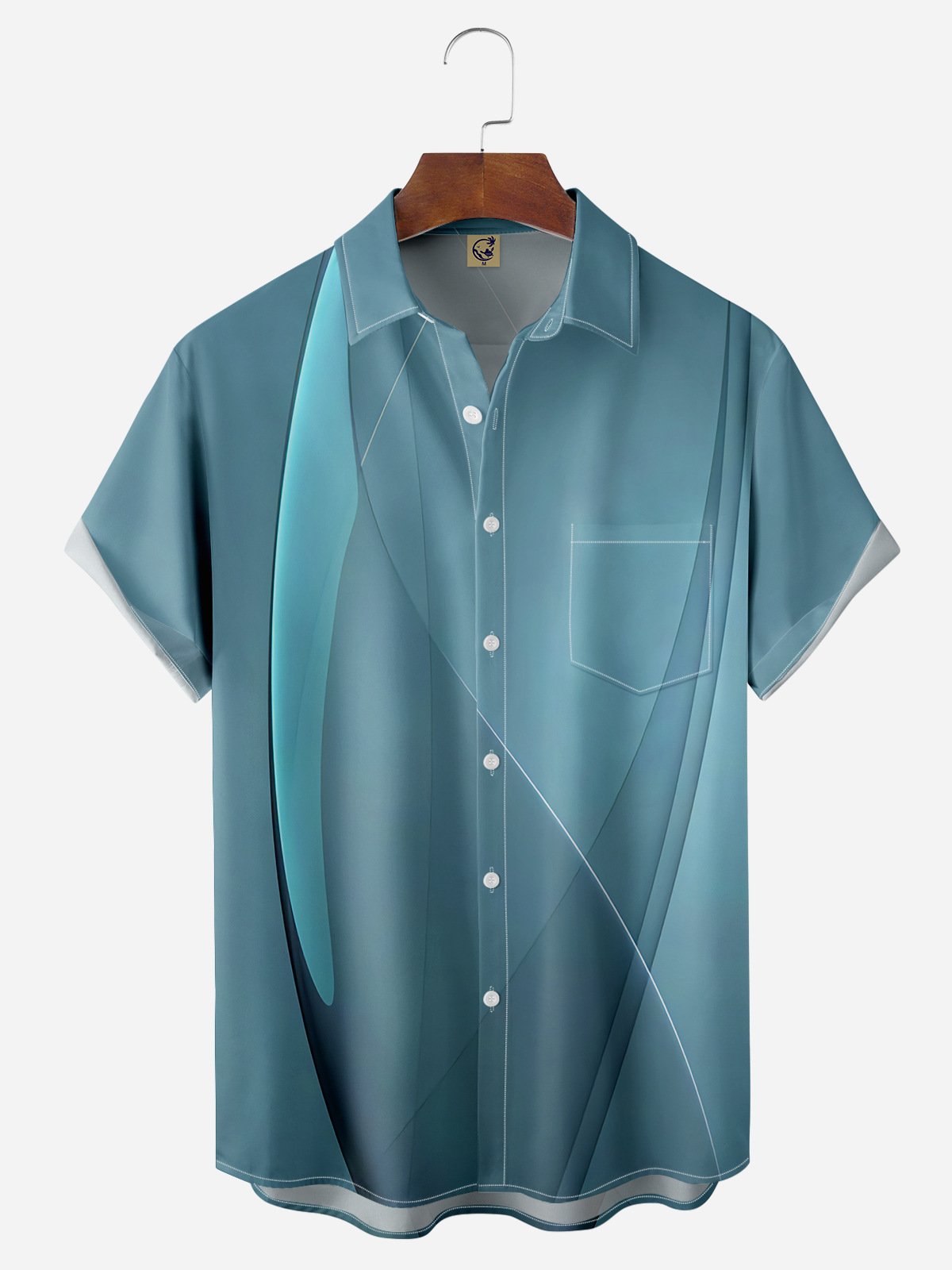 Gradient Color Chest Pocket Short Sleeve Casual Shirt