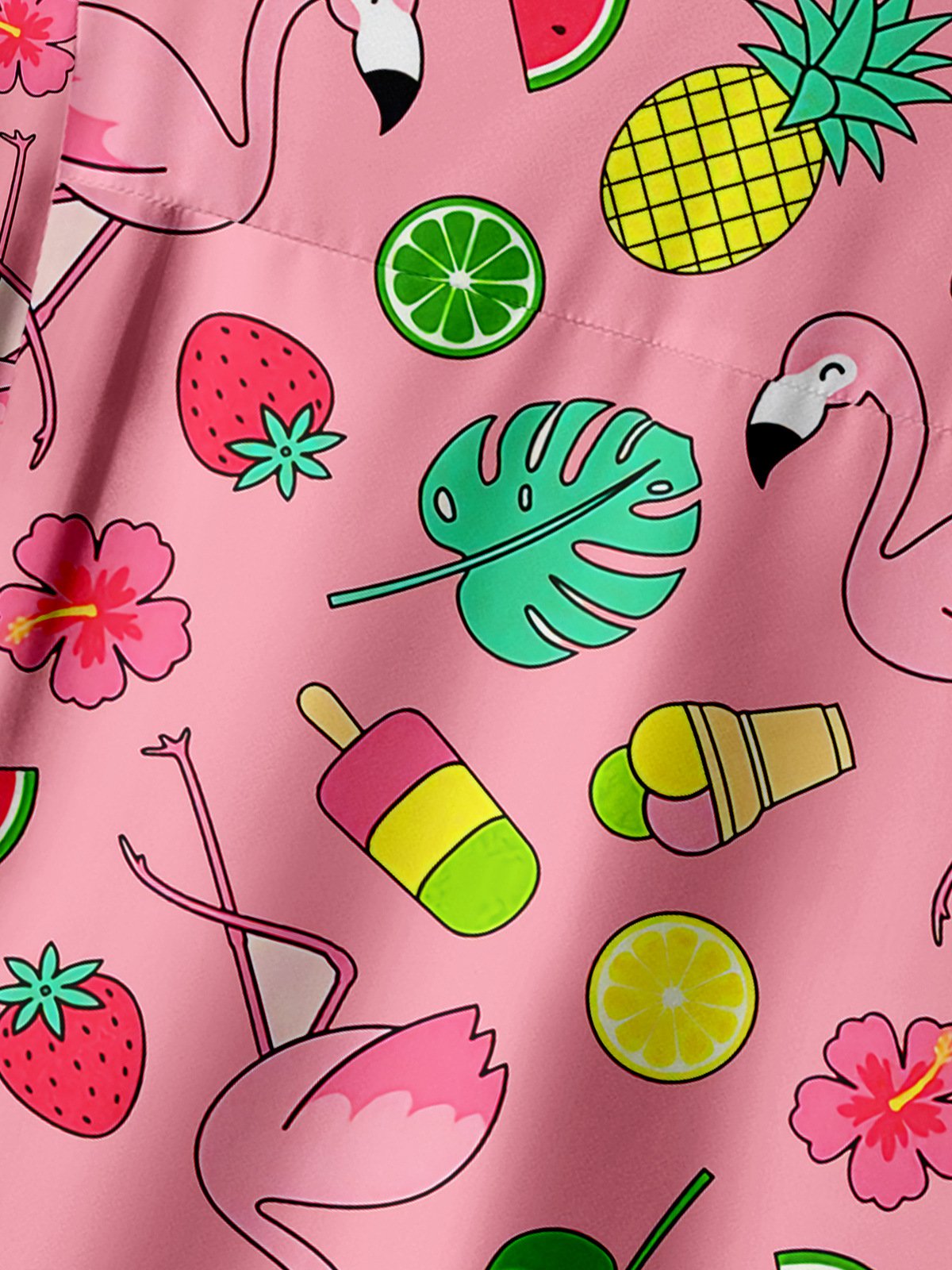 Flamingo Chest Pocket Short Sleeve Hawaiian Shirt