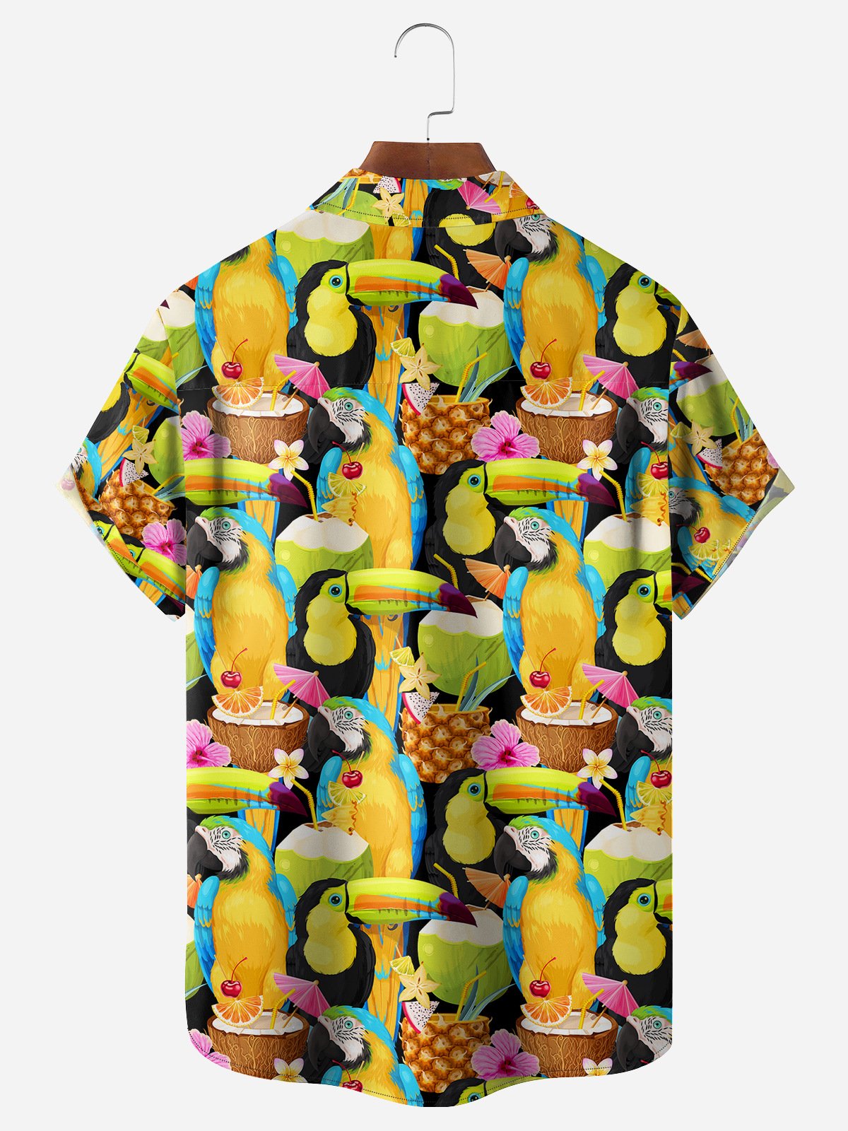 Parrots Chest Pocket Short Sleeve Hawaiian Shirt