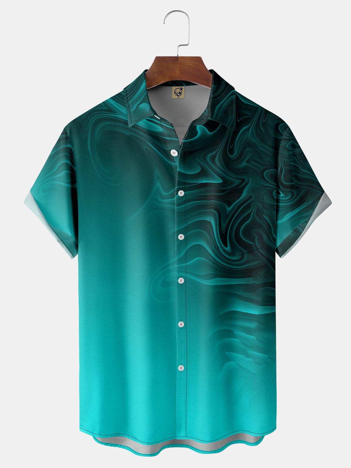 Gradient Water Chest Pocket Short Sleeve Casual Shirt