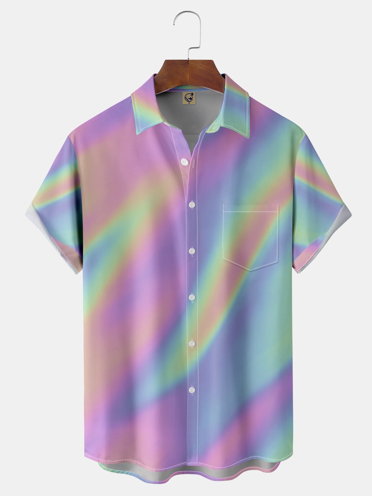 Gradient Color Chest Pocket Short Sleeve Casual Shirt