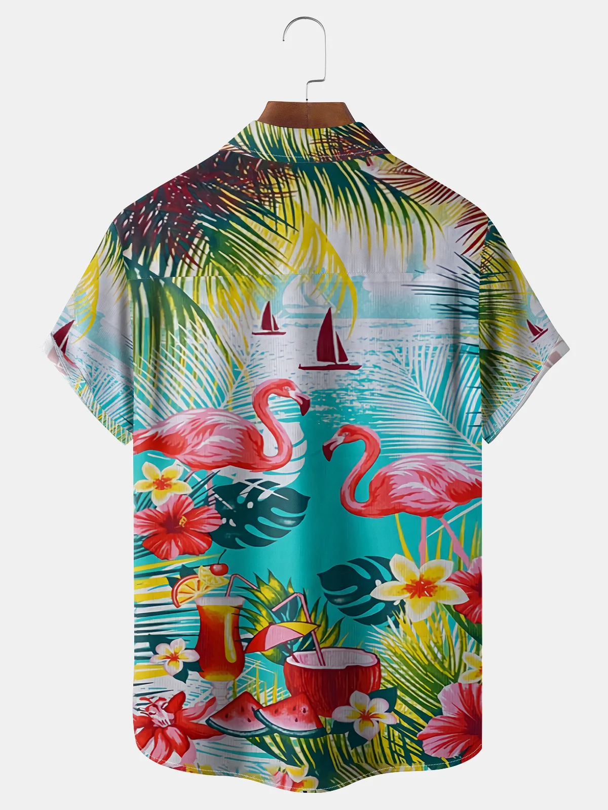 Flamingo Chest Pocket Short Sleeve Hawaiian Shirt