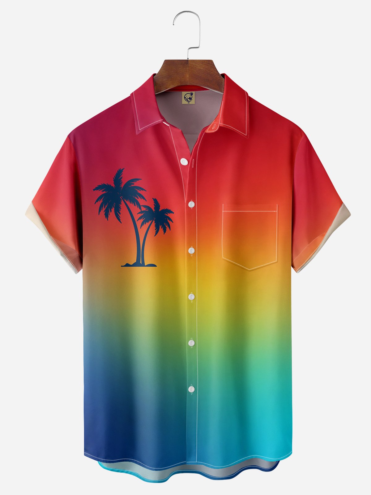 Coconut Tree Chest Pocket Short Sleeve Hawaiian Shirt