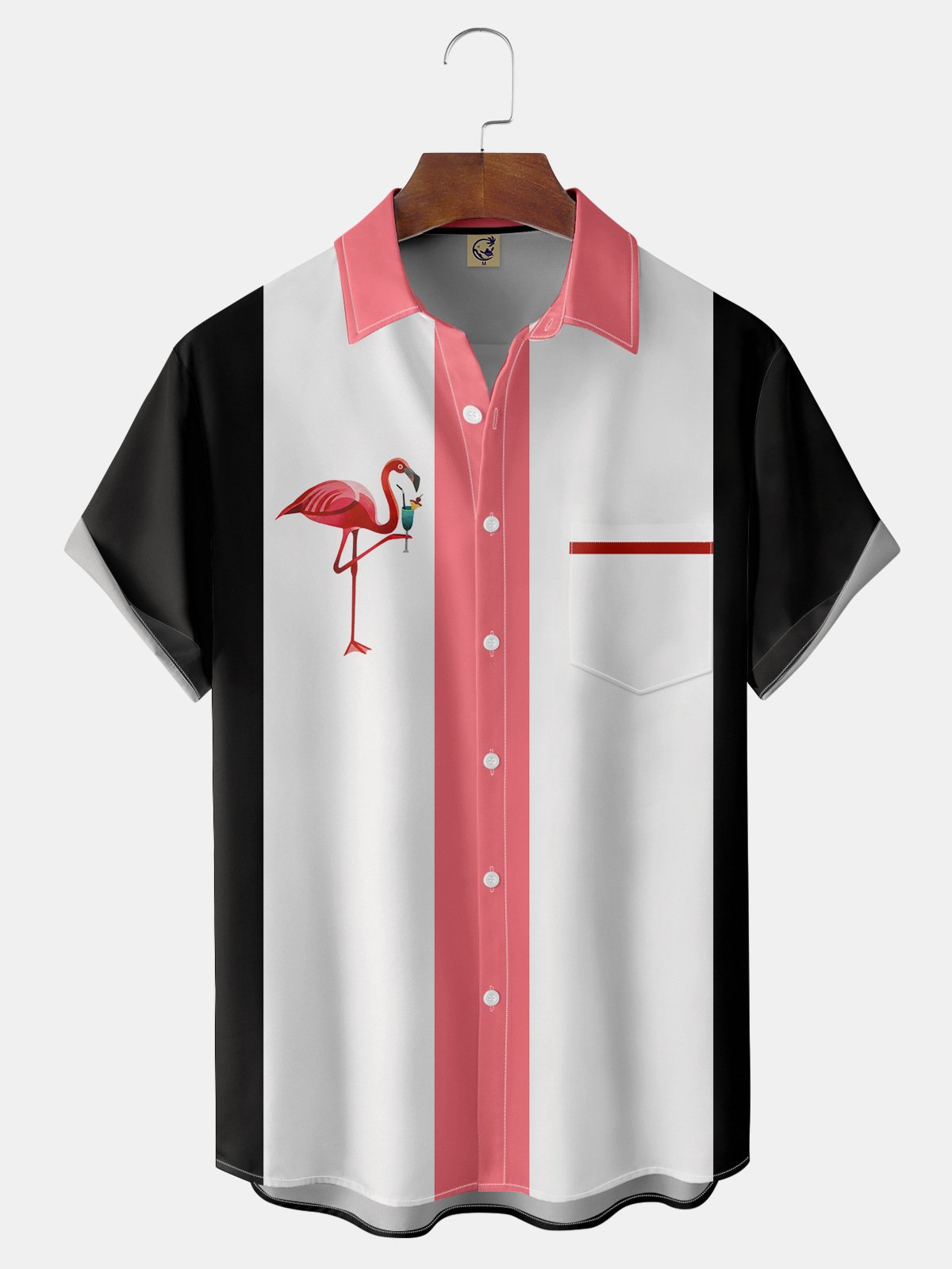 Hardaddy Flamingo Chest Pocket Short Sleeve Bowling Shirt