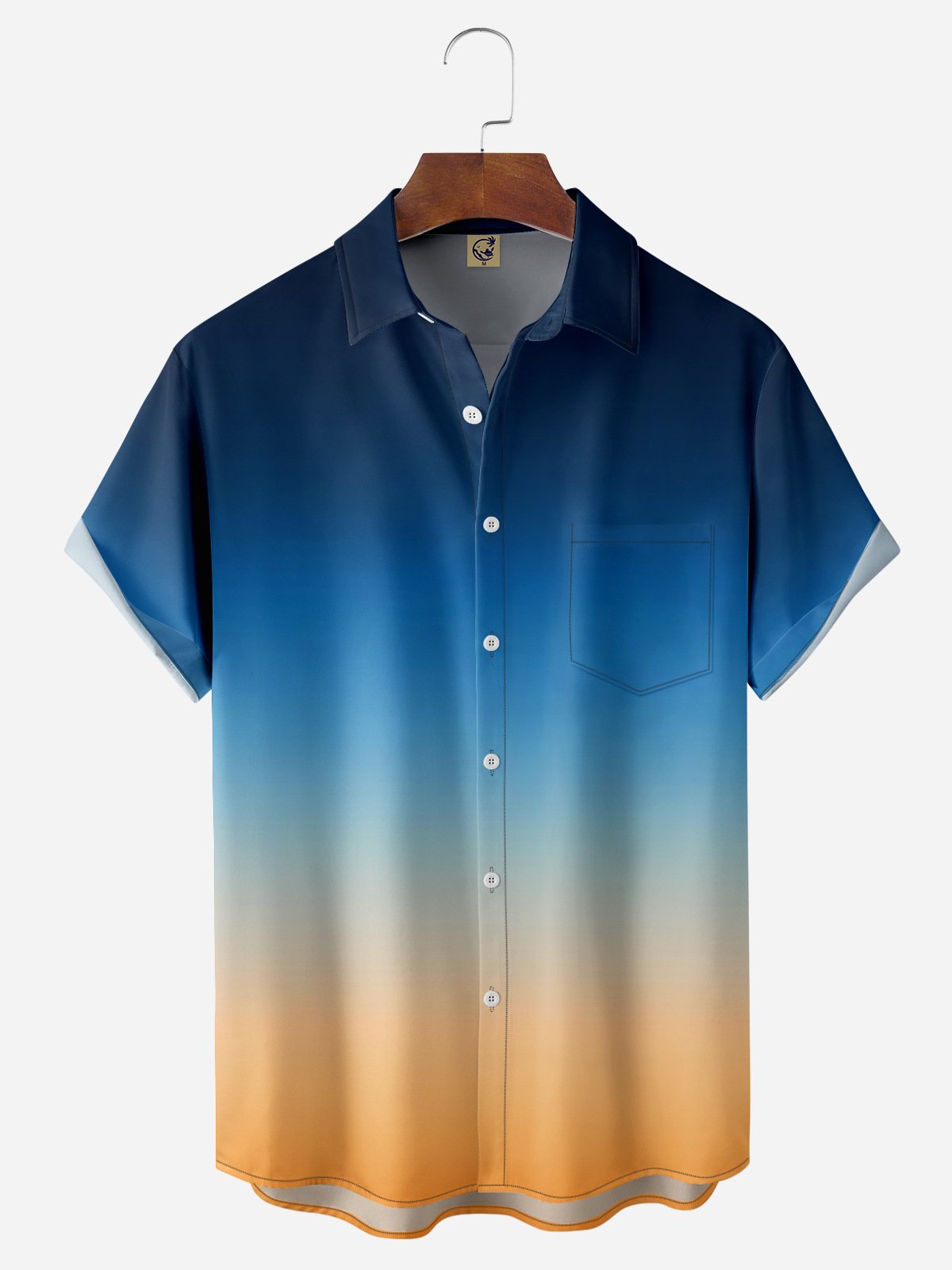 Gradient Color Chest Pocket Short Sleeve Casual Shirt