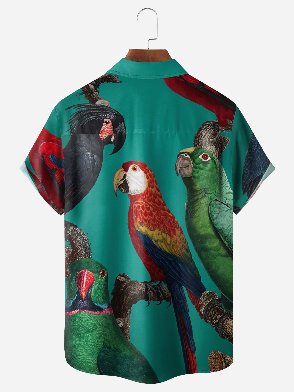 Parrots Chest Pocket Short Sleeve Hawaiian Shirt