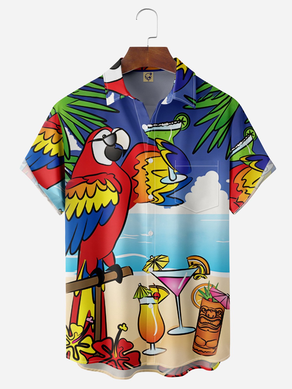 Parrot Chest Pocket Short Sleeve Hawaiian Shirt