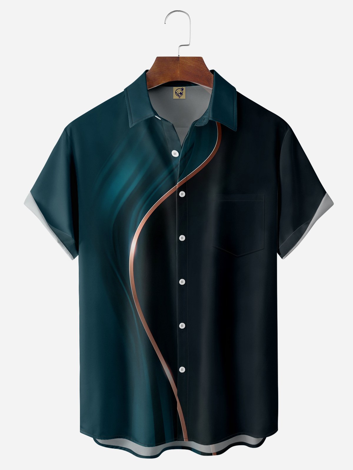 Gradient Color Chest Pocket Short Sleeve Casual Shirt