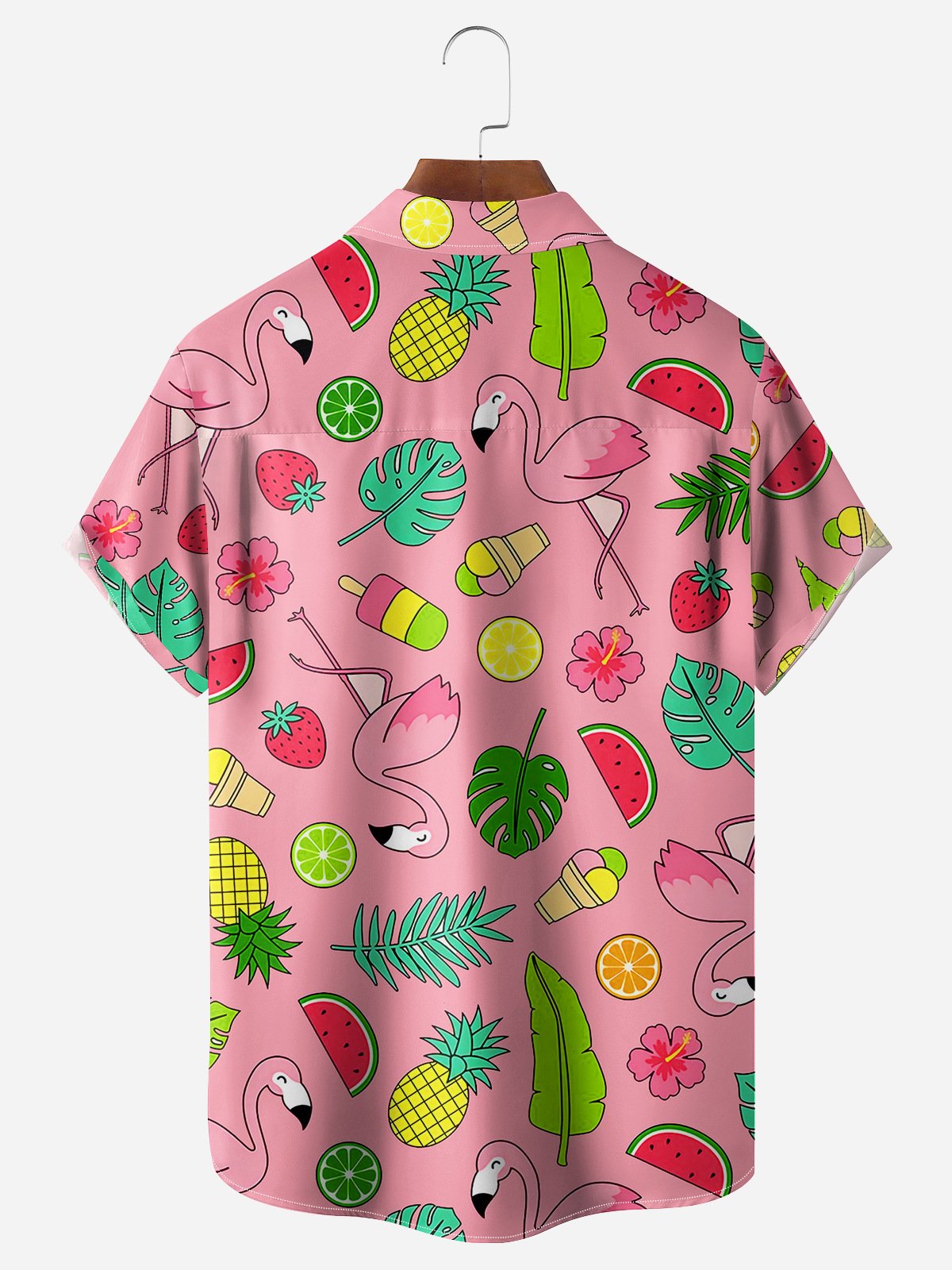 Flamingo Chest Pocket Short Sleeve Hawaiian Shirt