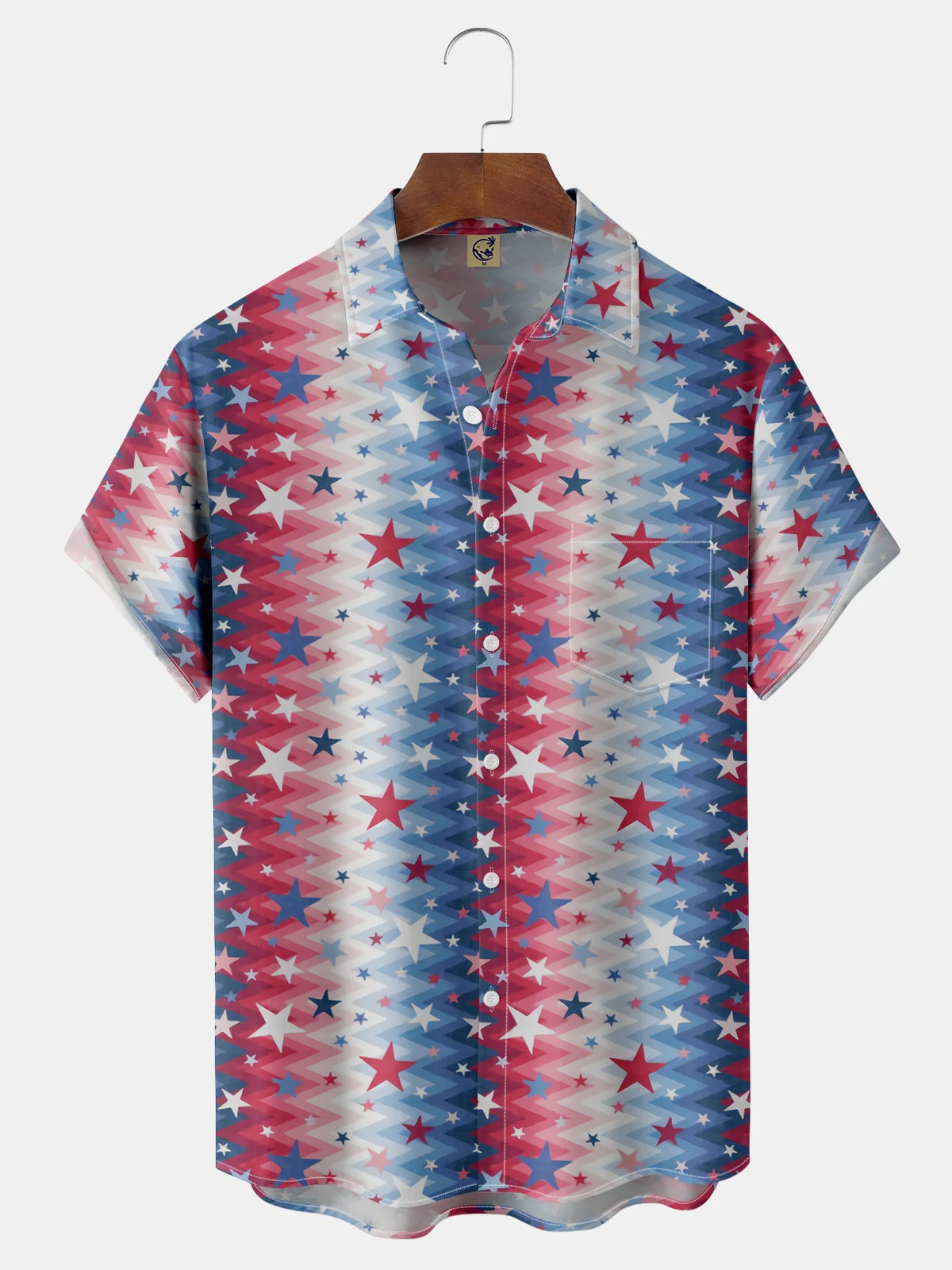 American Flag Striped Chest Pocket Short Sleeve Casual Shirt