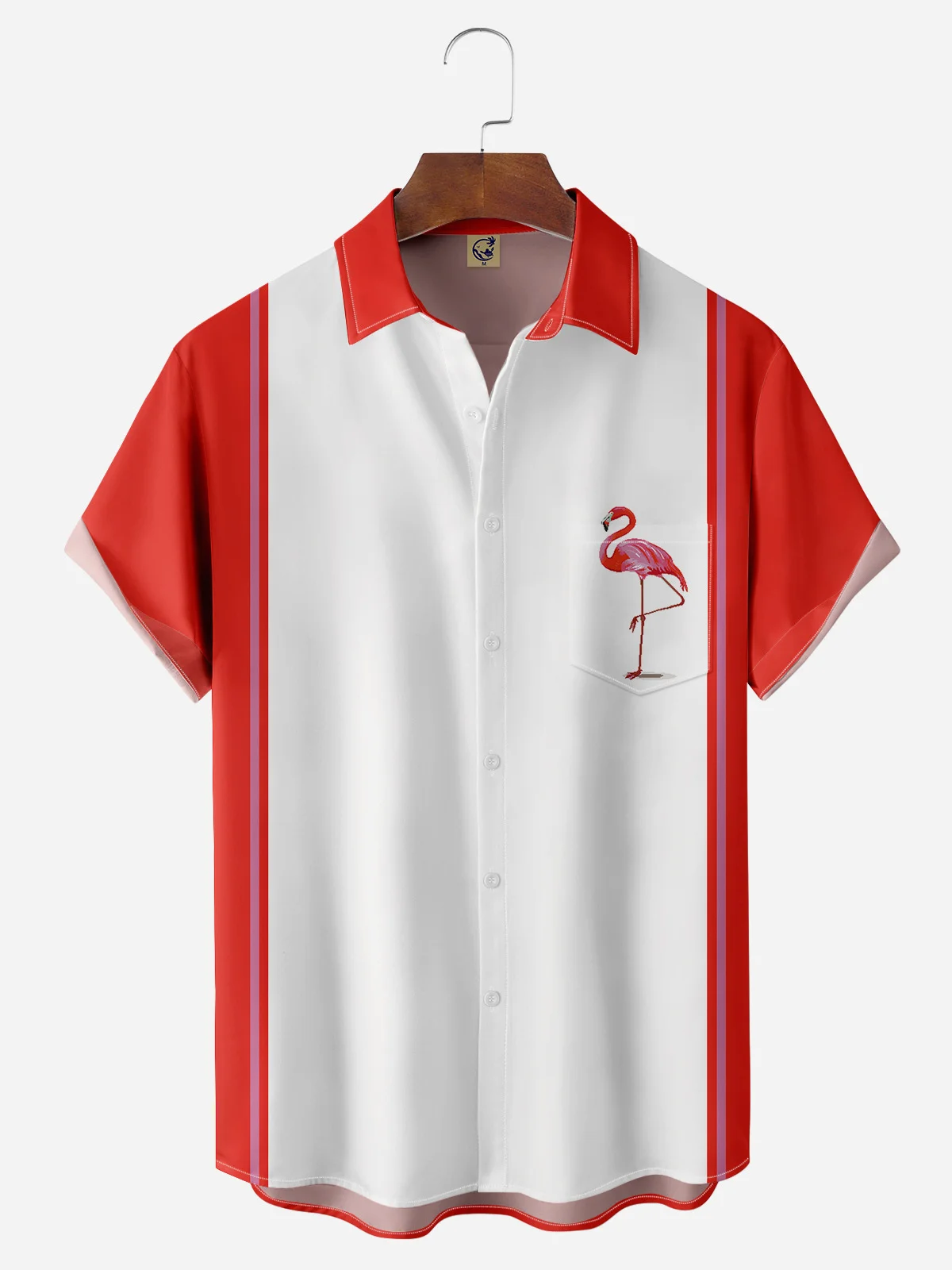 Flamingo Chest Pocket Short Sleeve Bowling Shirt