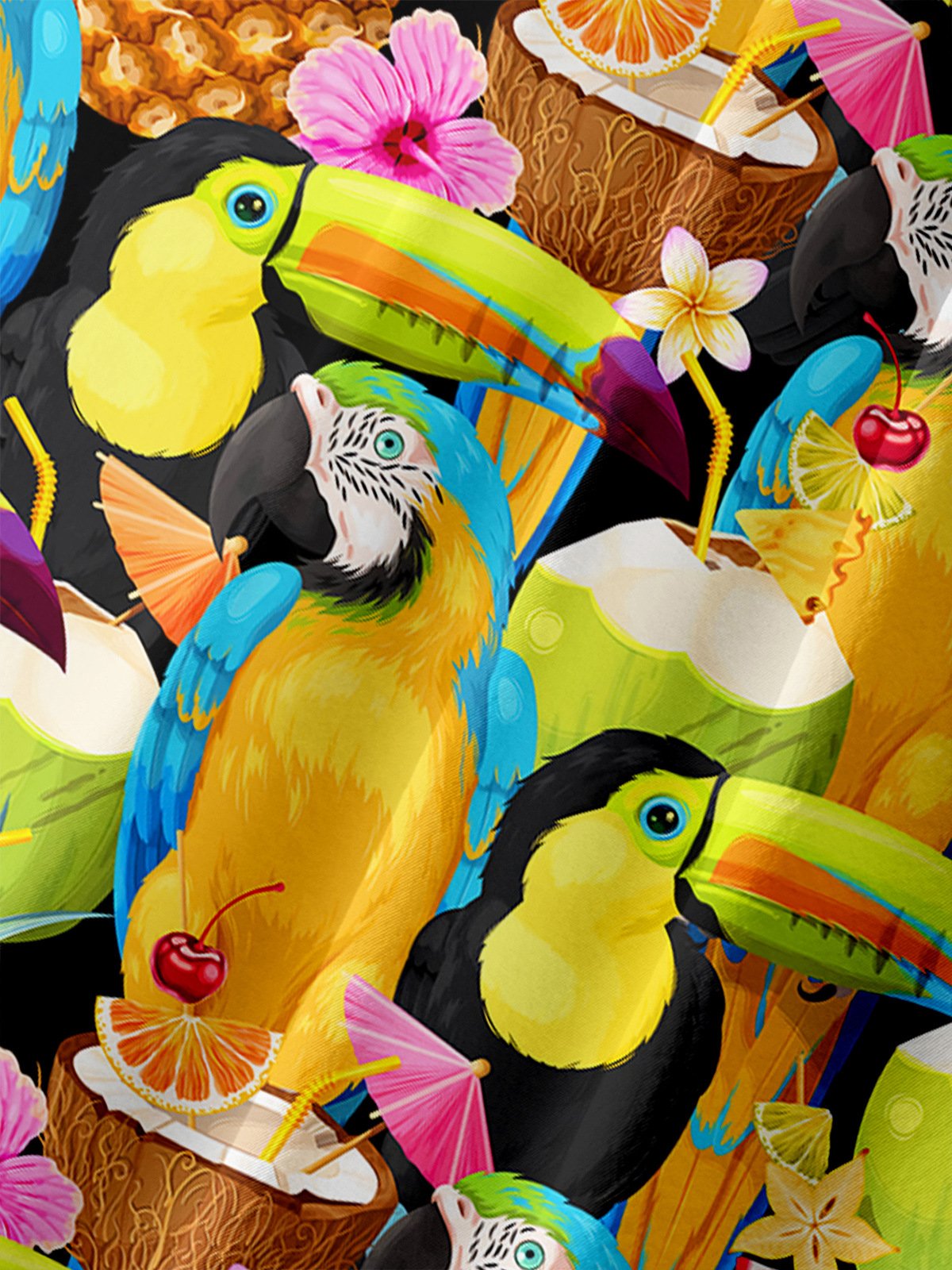 Parrots Chest Pocket Short Sleeve Hawaiian Shirt