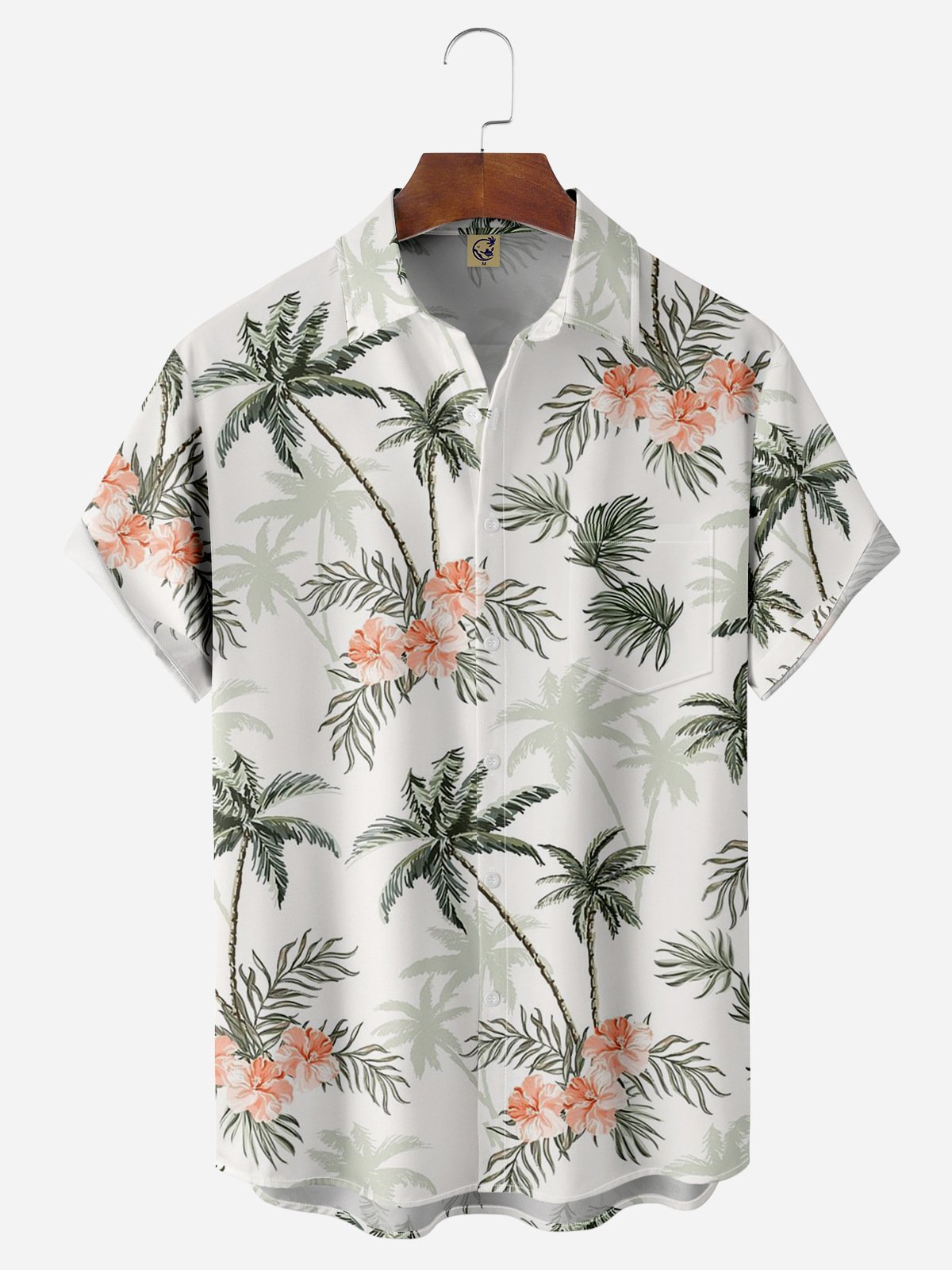 Palm Tree Chest Pocket Short Sleeve Hawaiian Shirt