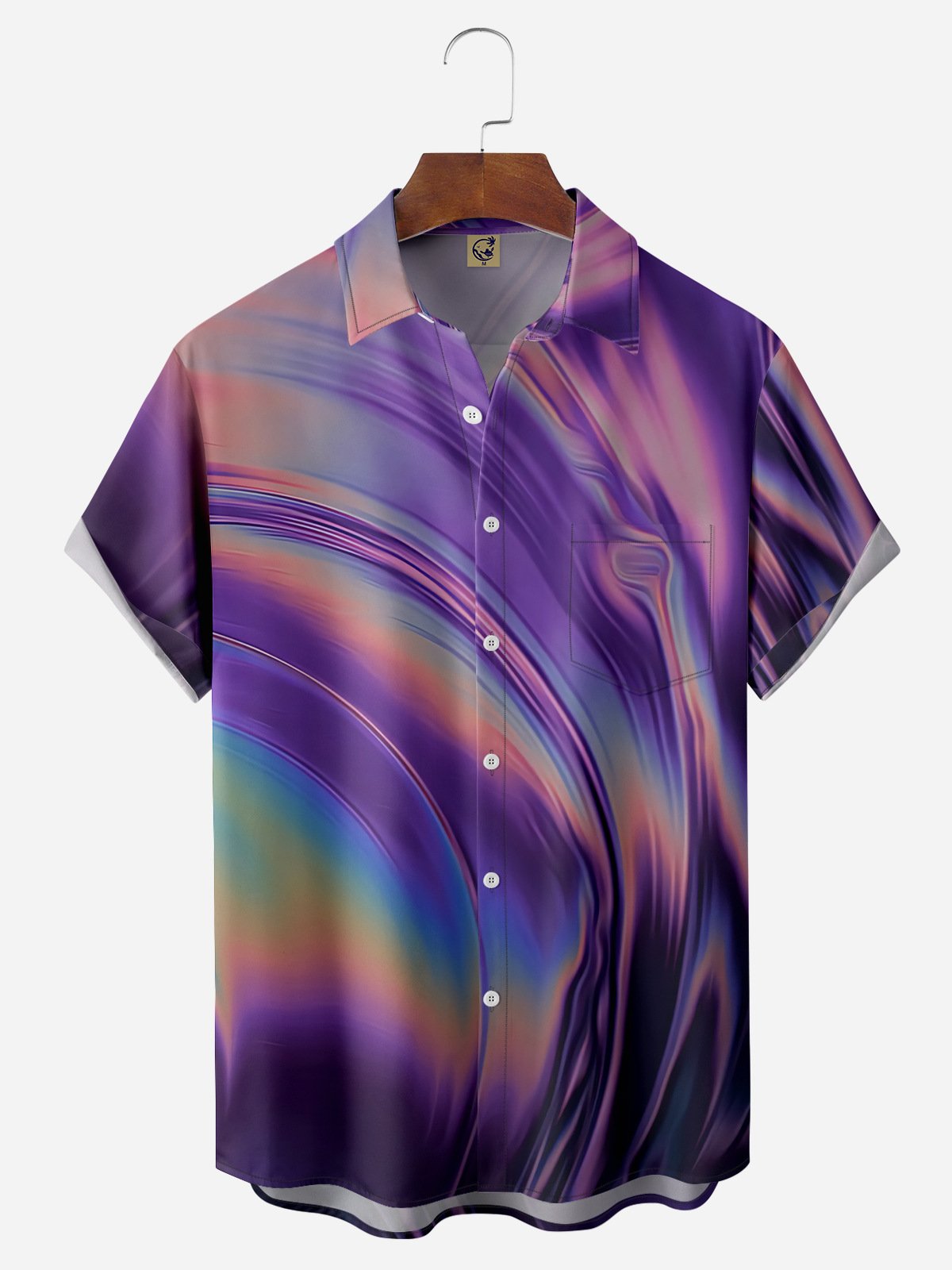 Gradient Color Chest Pocket Short Sleeve Casual Shirt