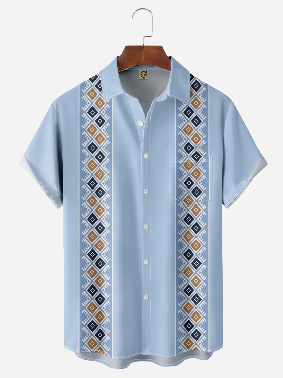 Ethnic Chest Pocket Short Sleeve Bowling Shirt