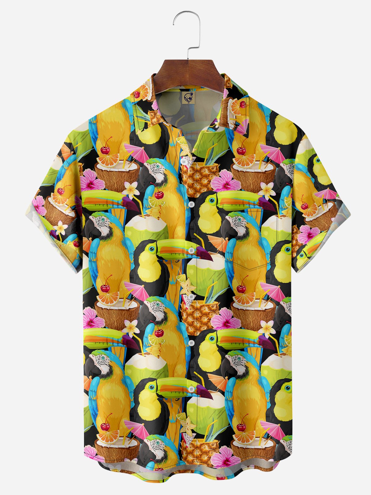 Parrots Chest Pocket Short Sleeve Hawaiian Shirt