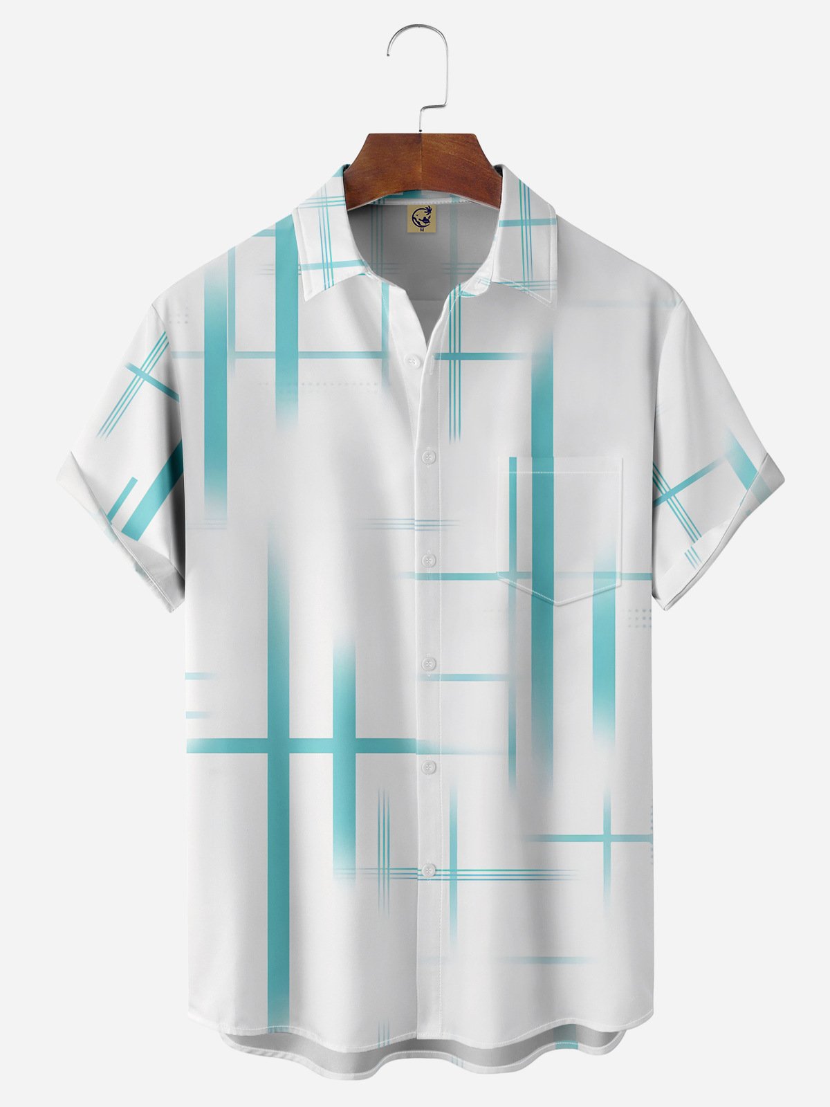 Abstract Stripes Chest Pocket Short Sleeve Casual Shirt