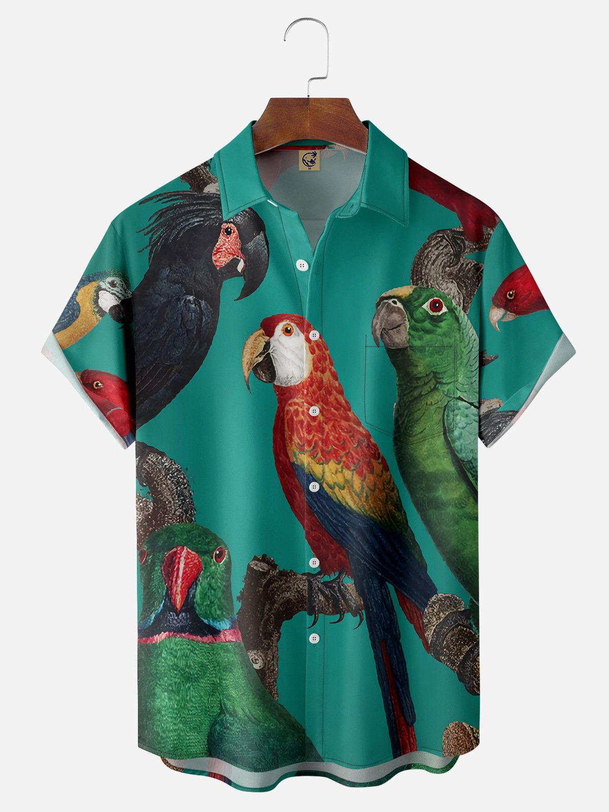 Parrots Chest Pocket Short Sleeve Hawaiian Shirt