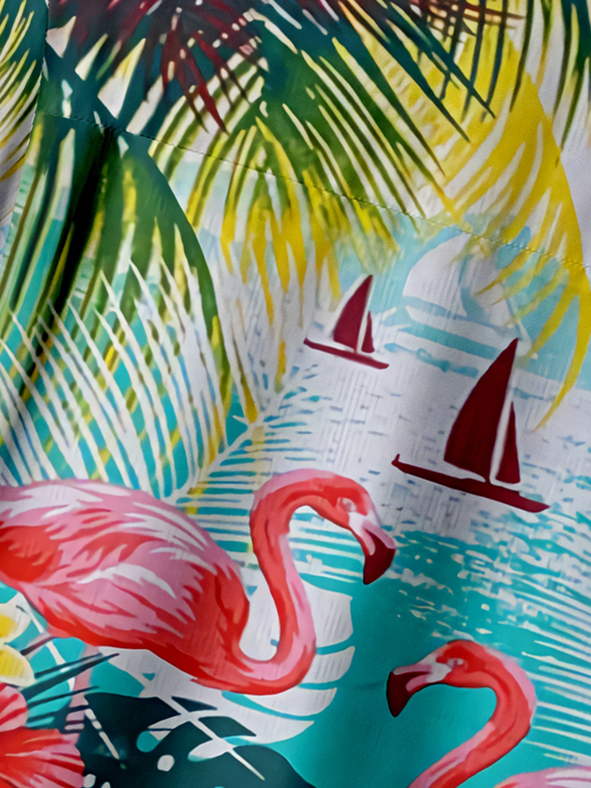 Flamingo Chest Pocket Short Sleeve Hawaiian Shirt