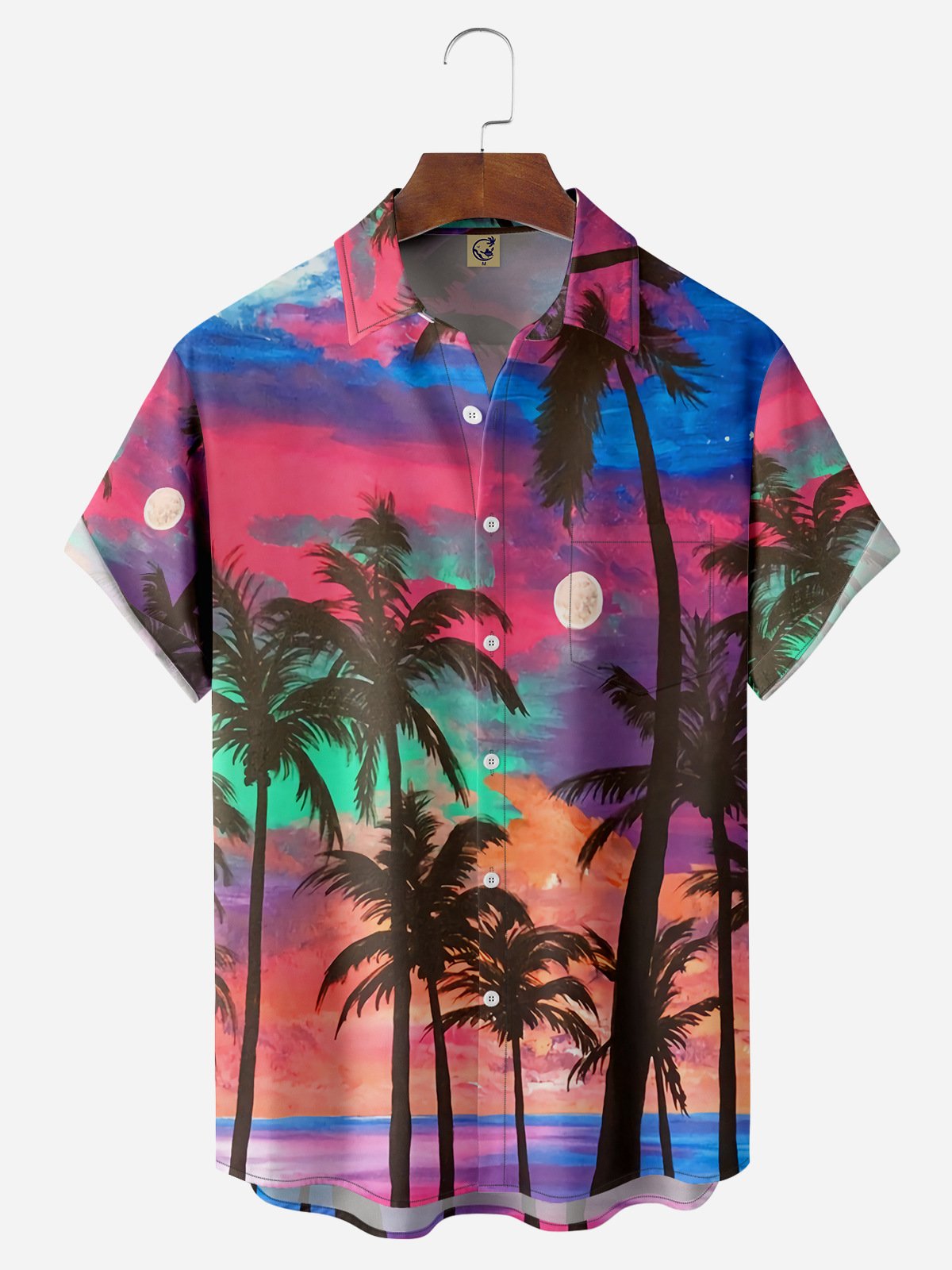 Coconut Tree Chest Pocket Short Sleeve Hawaiian Shirt