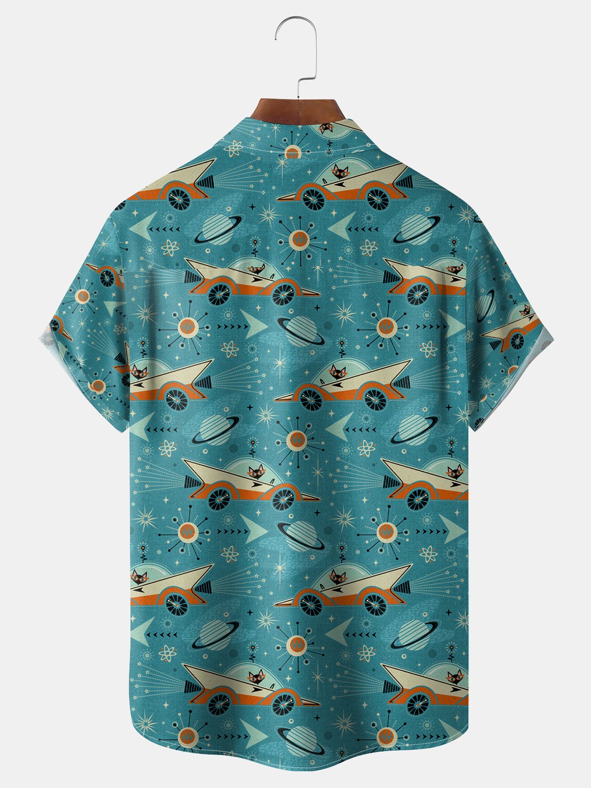 Geometric Cat Chest Pocket Short Sleeve Lounge Shirt