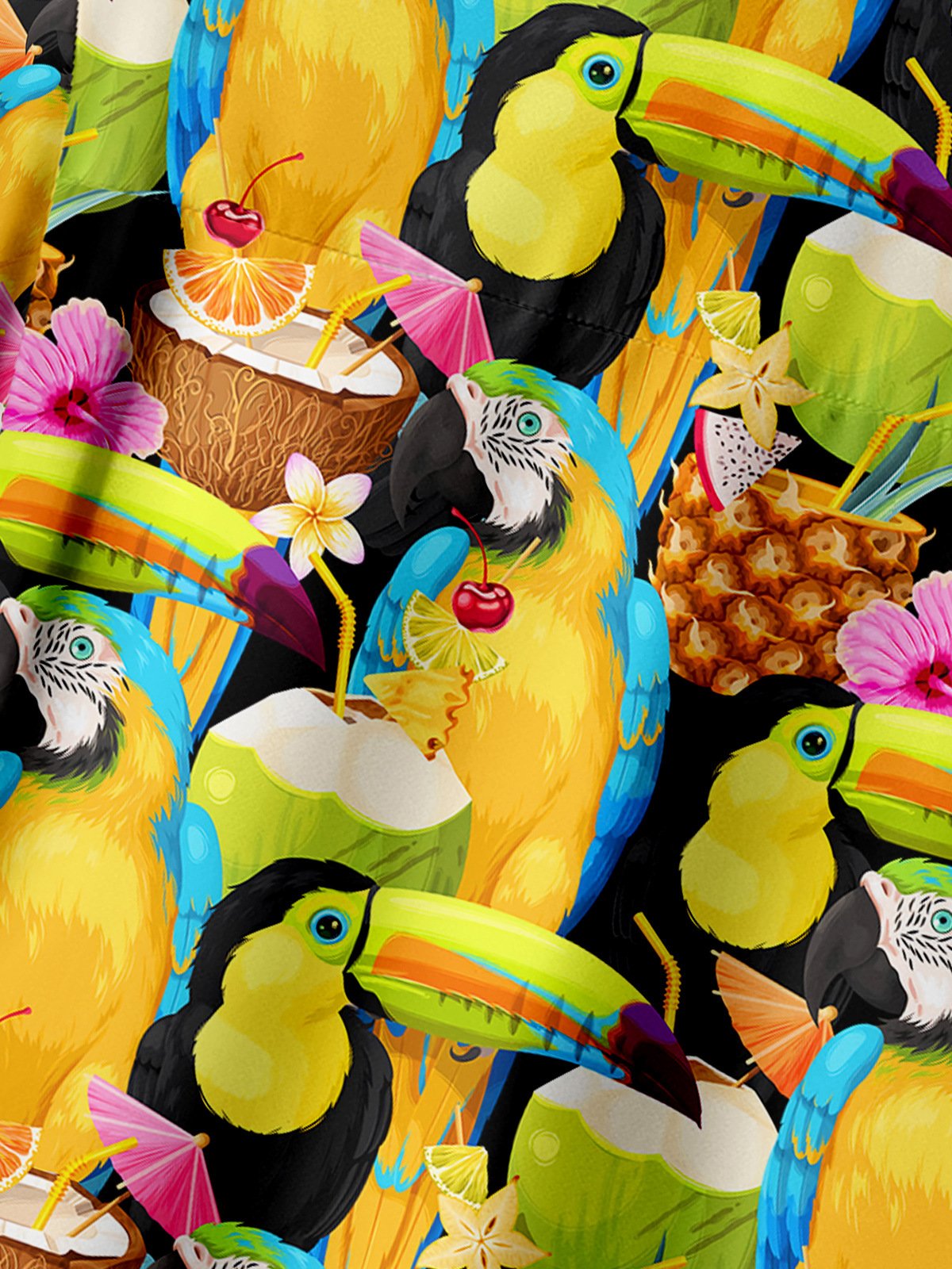 Parrots Chest Pocket Short Sleeve Hawaiian Shirt