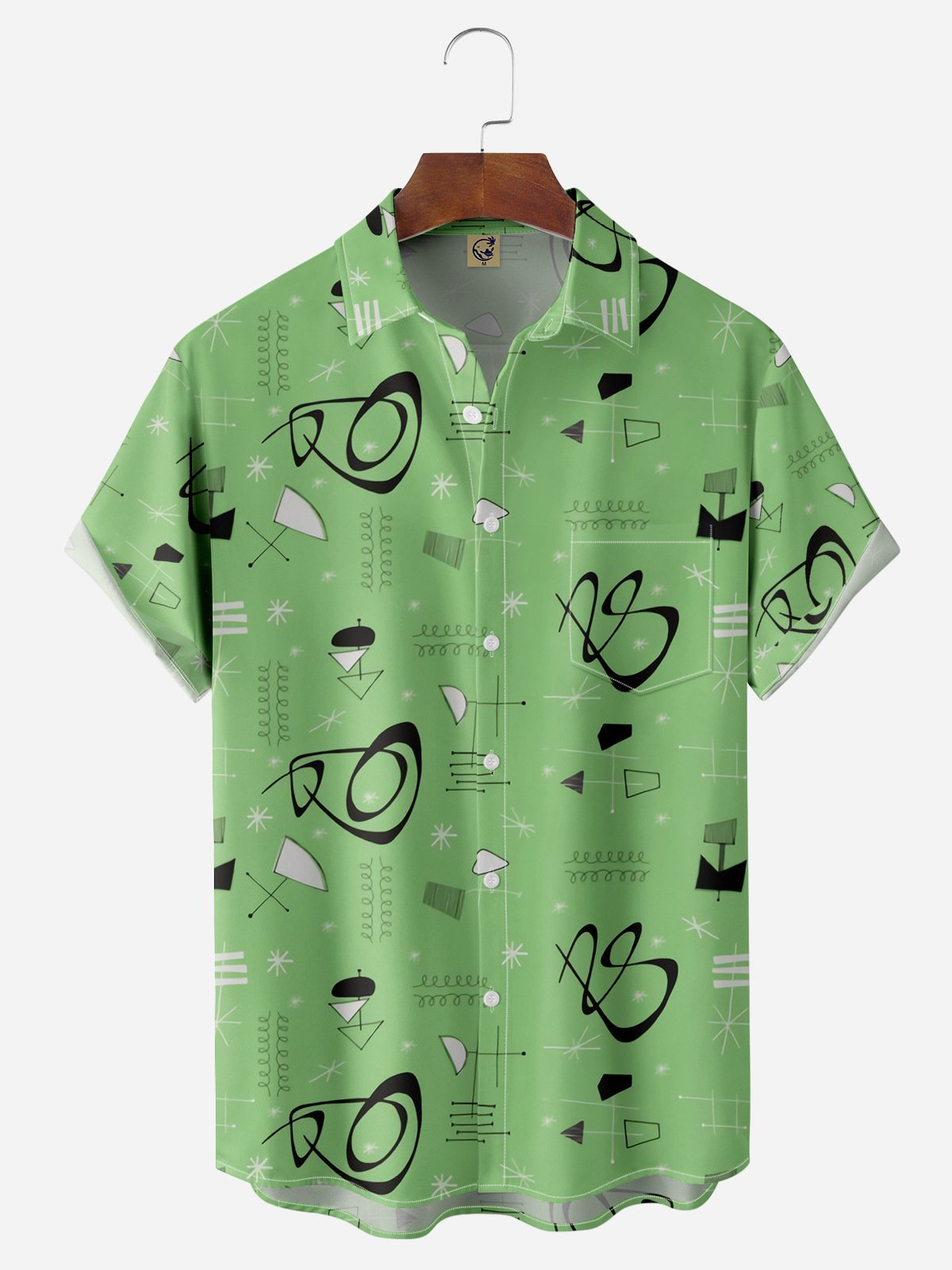 Geometric Chest Pocket Short Sleeve Casual Shirt