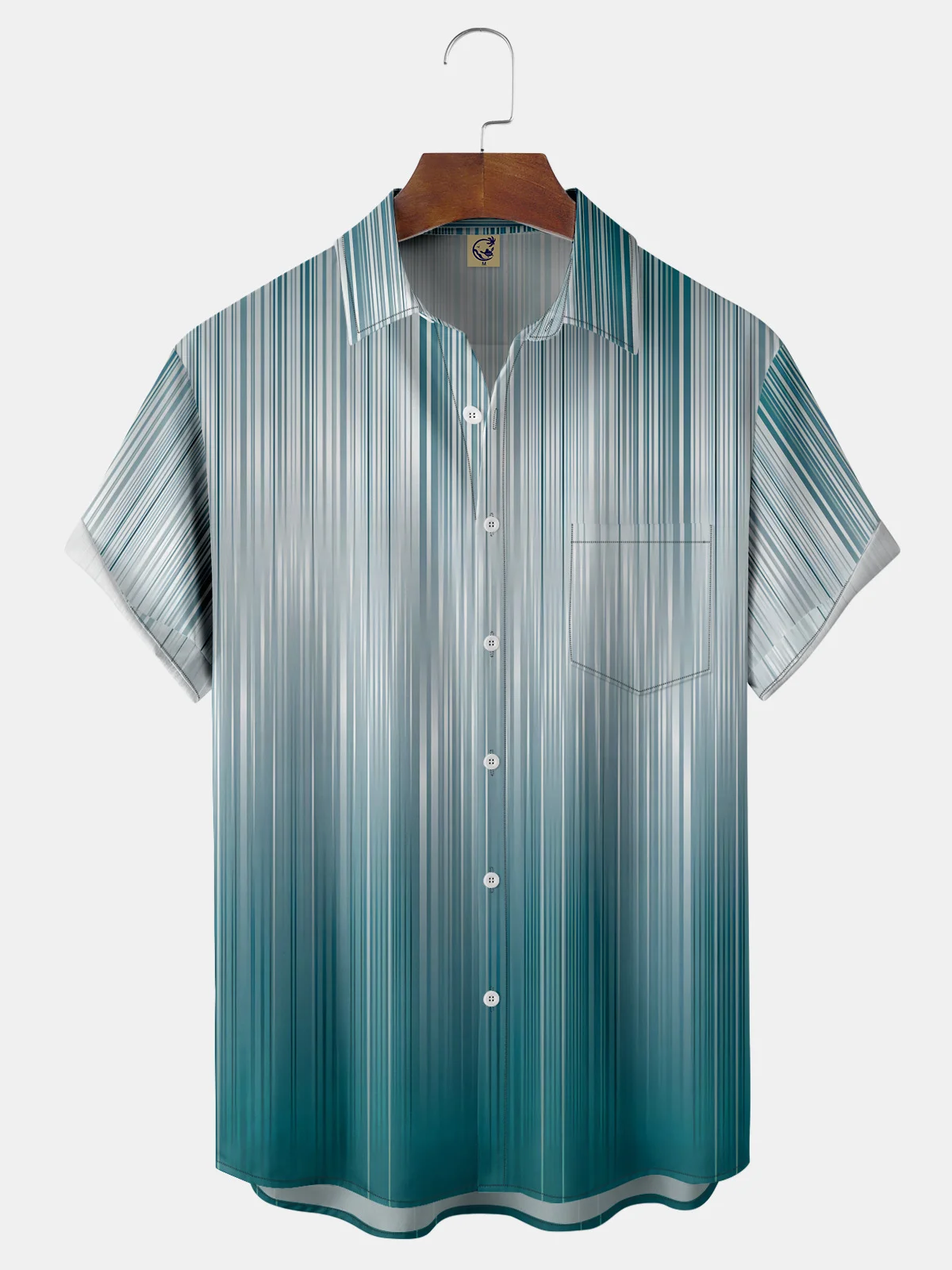 Geometric Stripe Chest Pocket Short Sleeve Casual Shirt