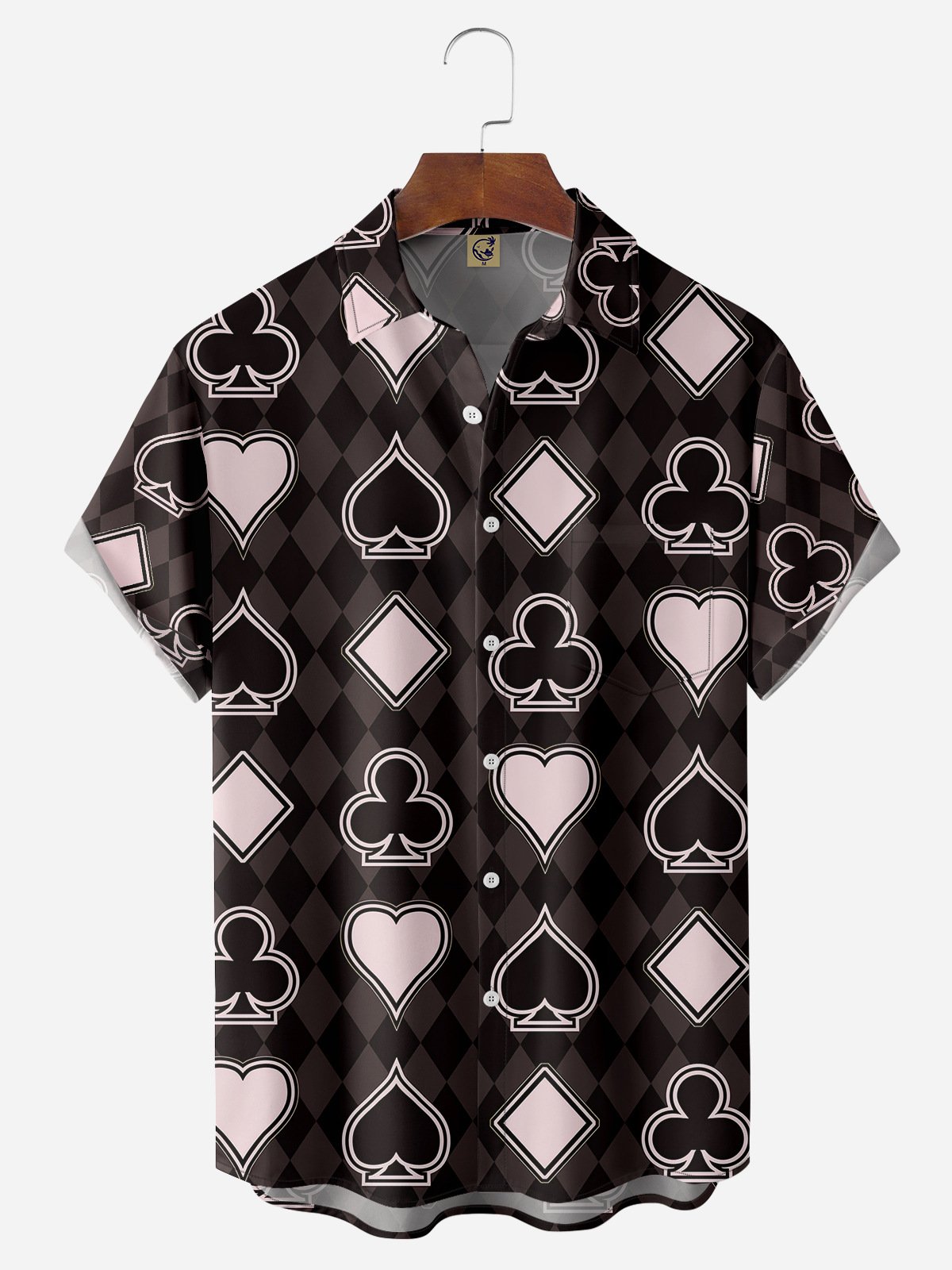 Playing Cards Chest Pockets Short Sleeves Casual Shirts