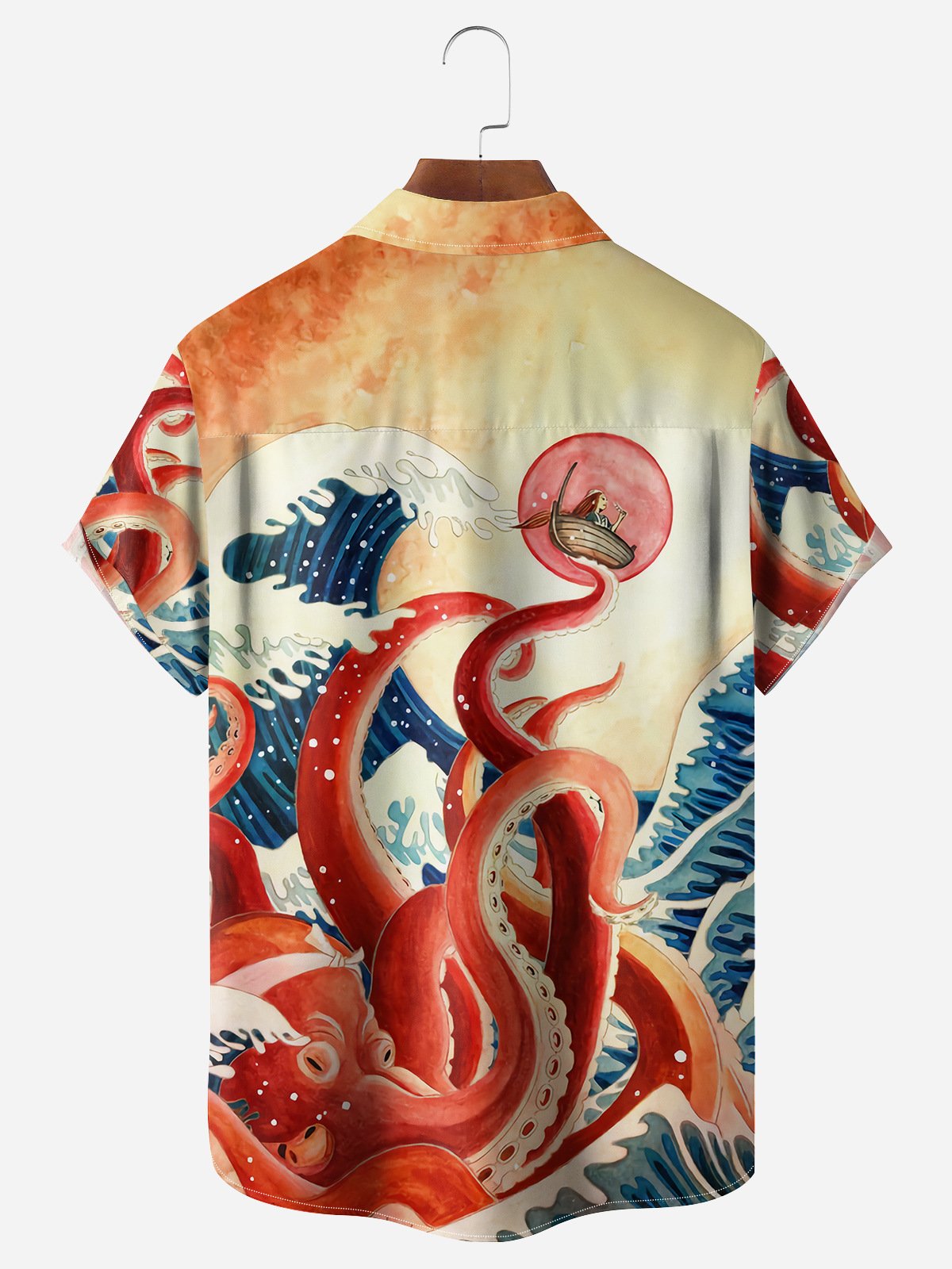 Japanese Ukiyo-e Octopus Chest Pocket Short Sleeve Hawaiian Shirt