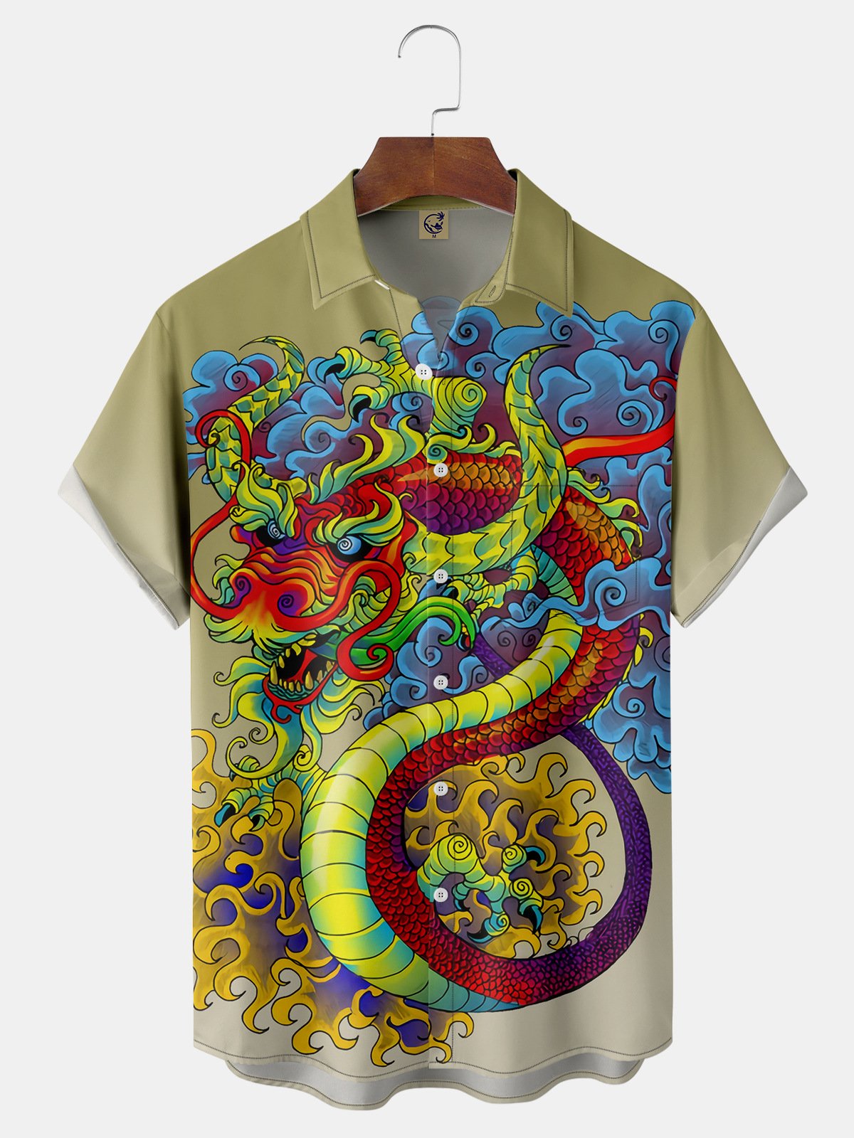 Japanese Ukiyo-e Dragon Chest Pocket Short Sleeve Hawaiian Shirt