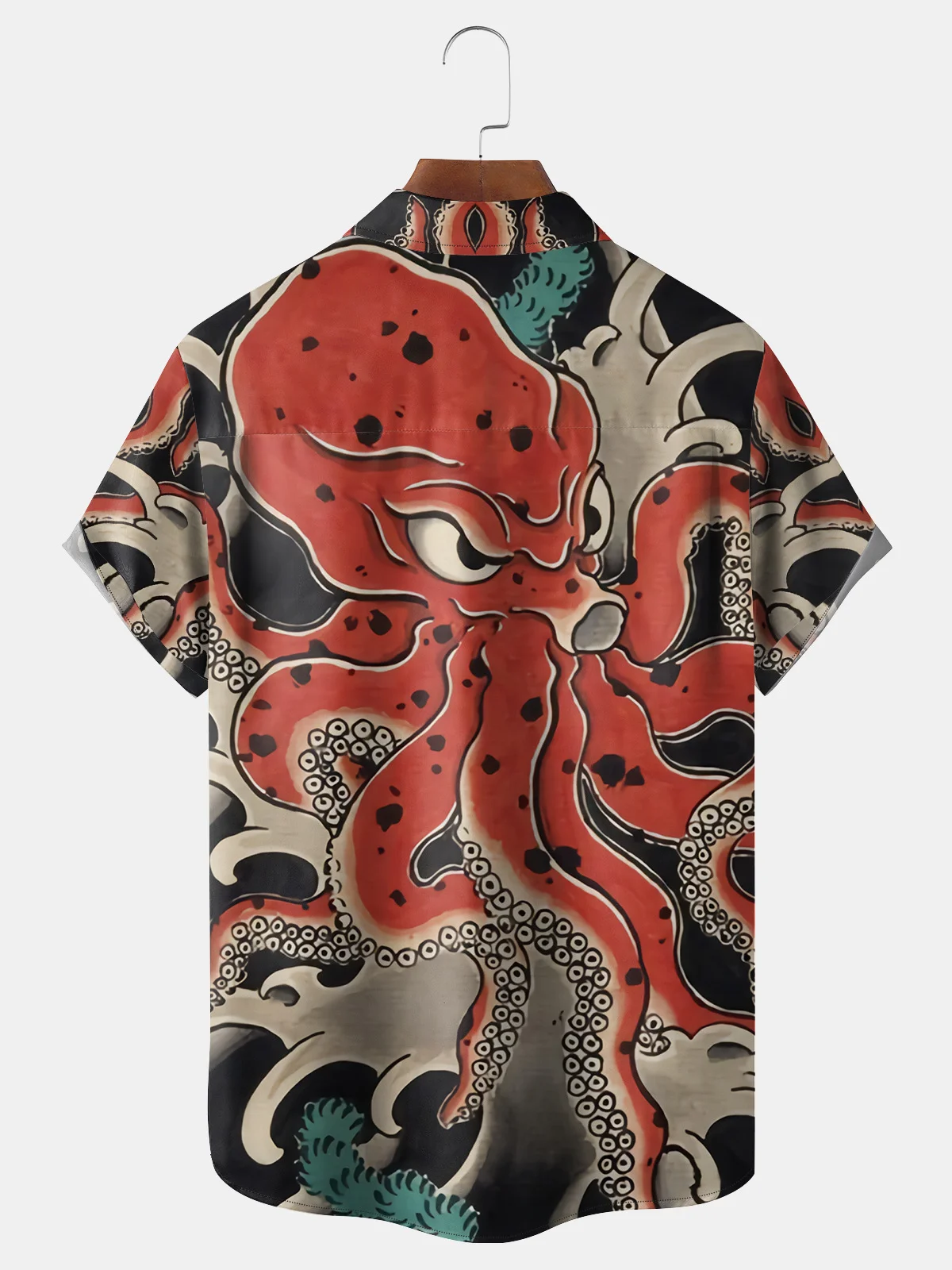 Japanese Ukiyo-e Octopus Chest Pocket Short Sleeve Hawaiian Shirt