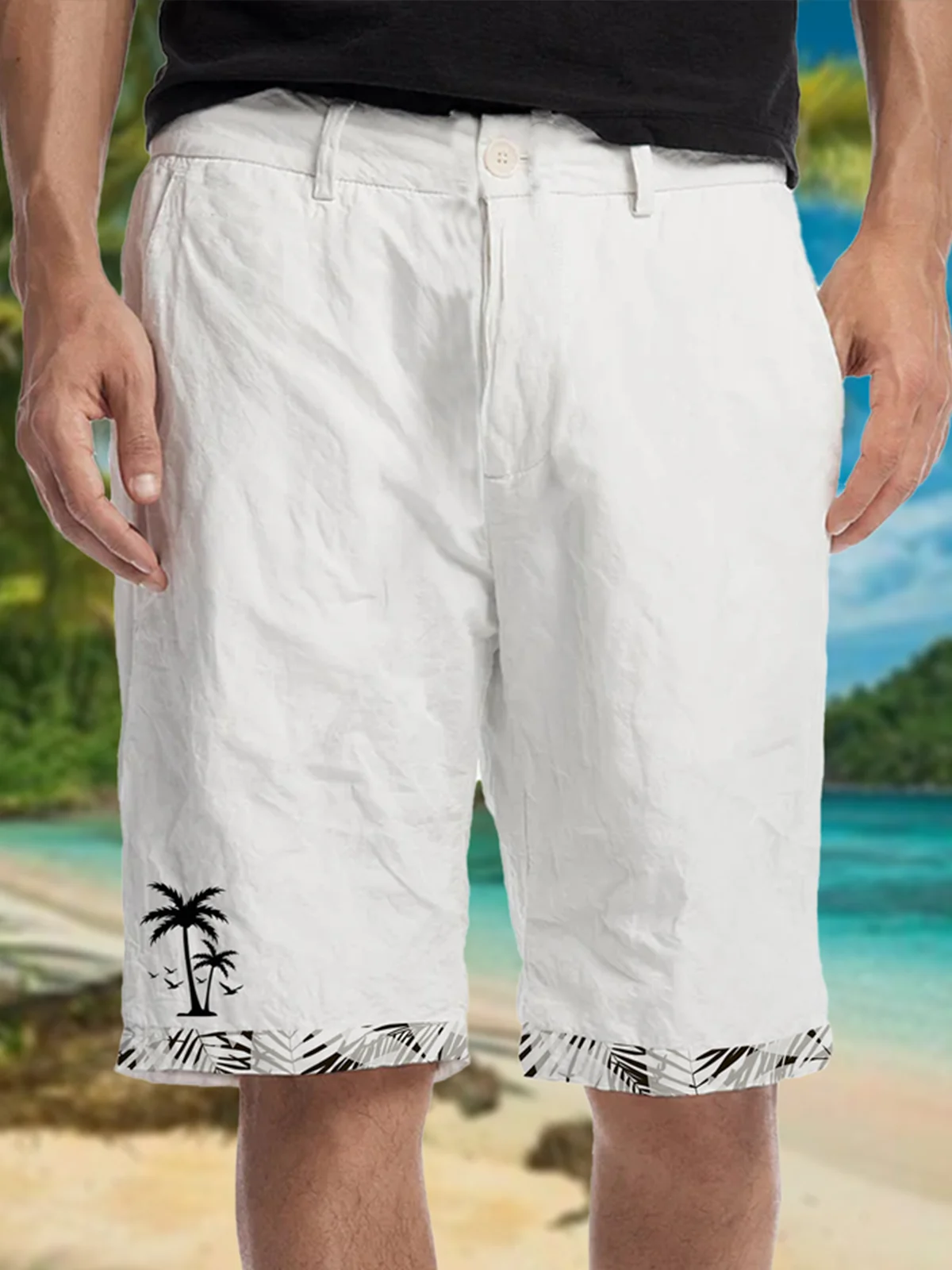 Coconut Tree Print Casual Bermuda Shorts