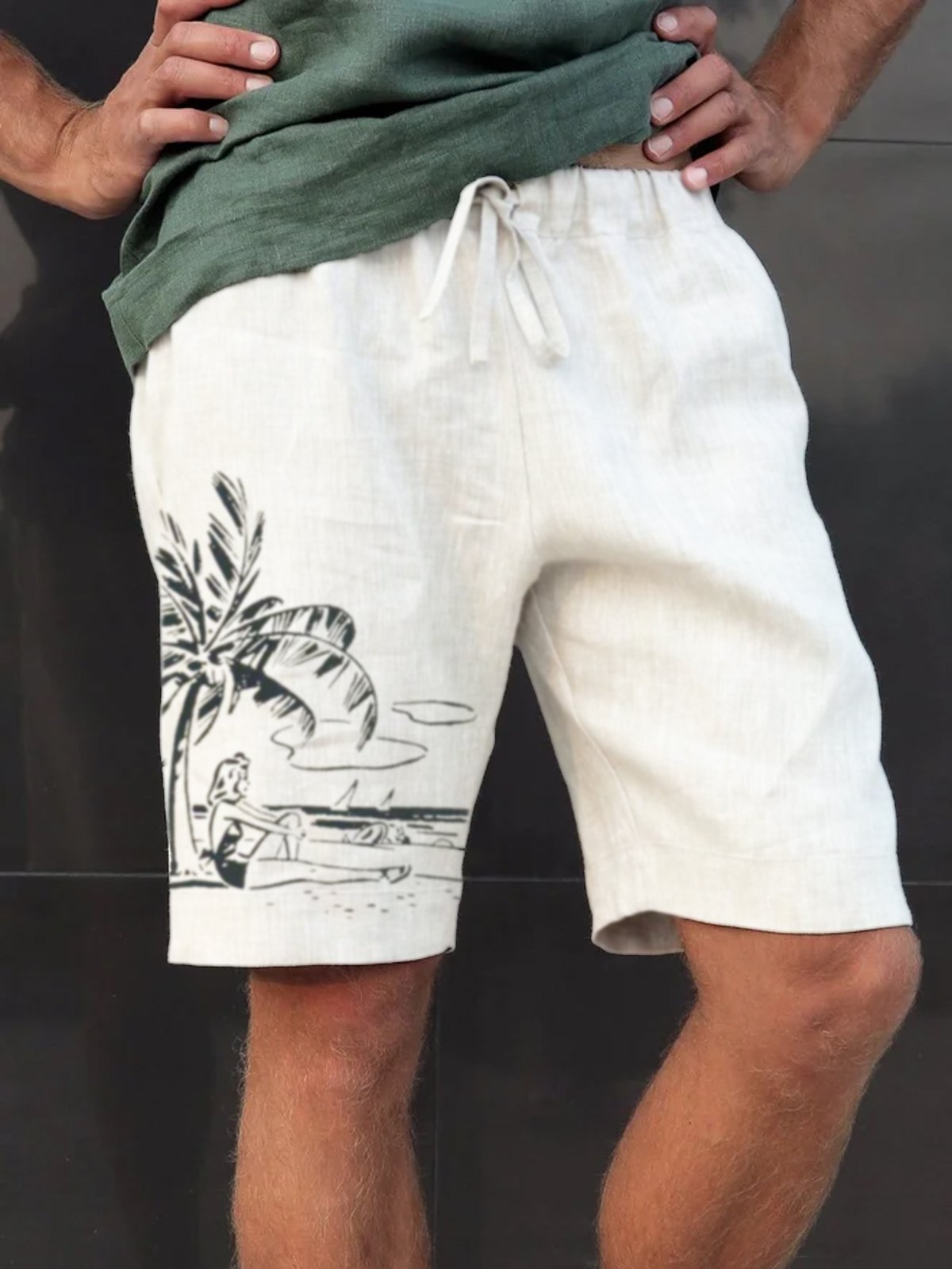 Coconut Tree Drawstring Bermuda Casual Shorts