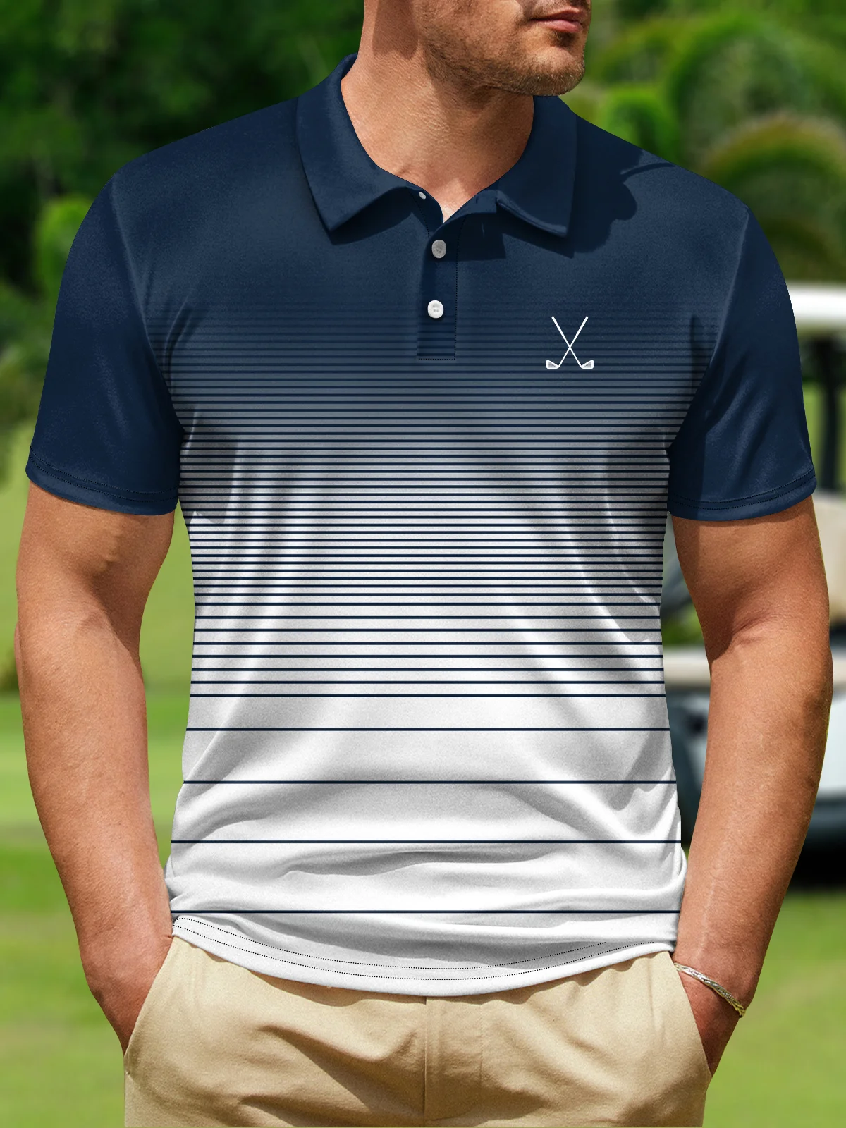Hardaddy Ombre Stripe Button Short Sleeve Golf Polo Shirt