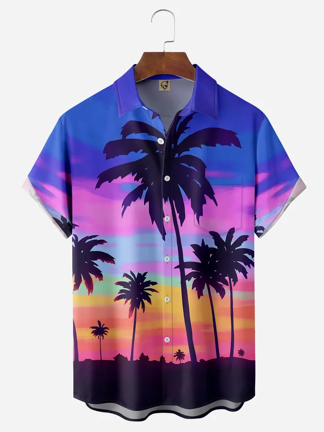 Coconut Tree Chest Pocket Short Sleeve Hawaiian Shirt