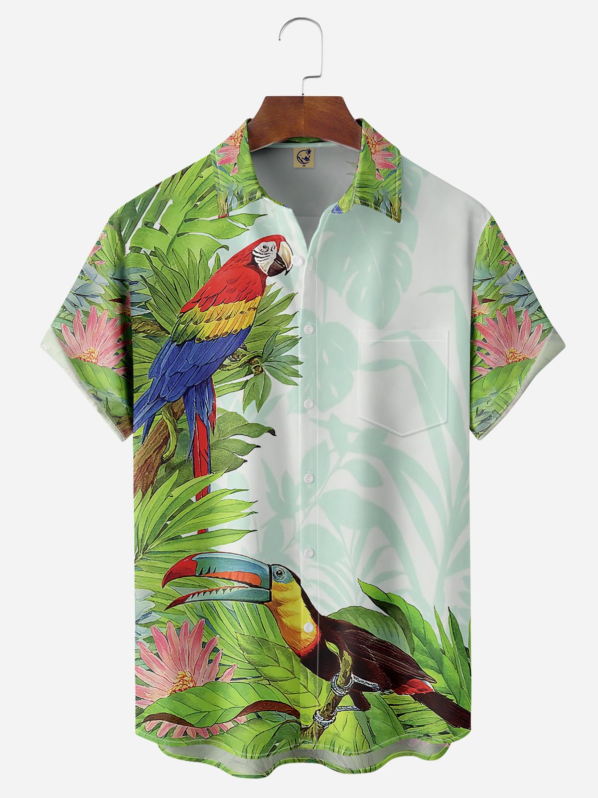 Parrots Chest Pocket Short Sleeve Hawaiian Shirt