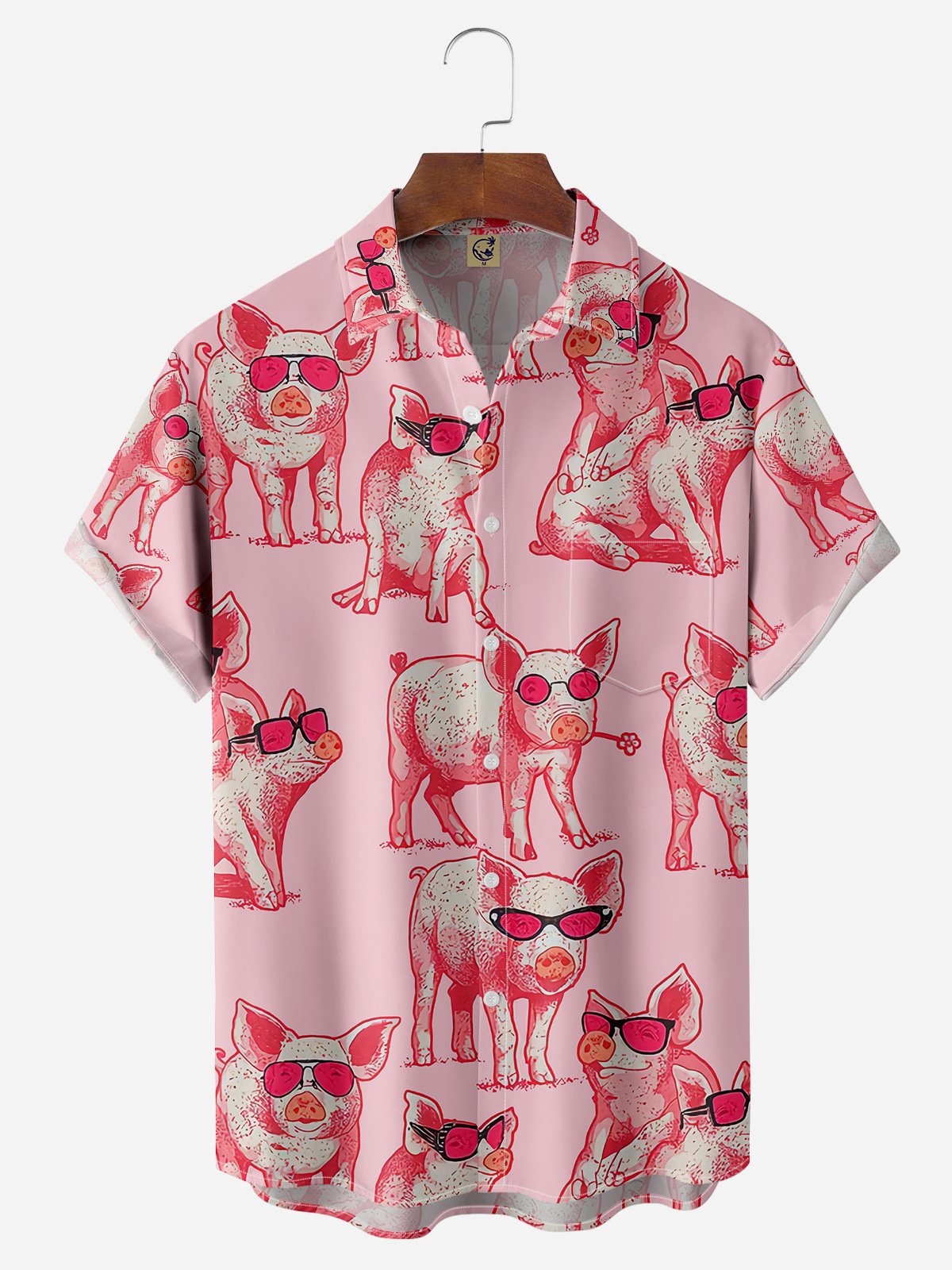 Hardaddy Funky Pig Chest Pocket Short Sleeve Casual Shirt