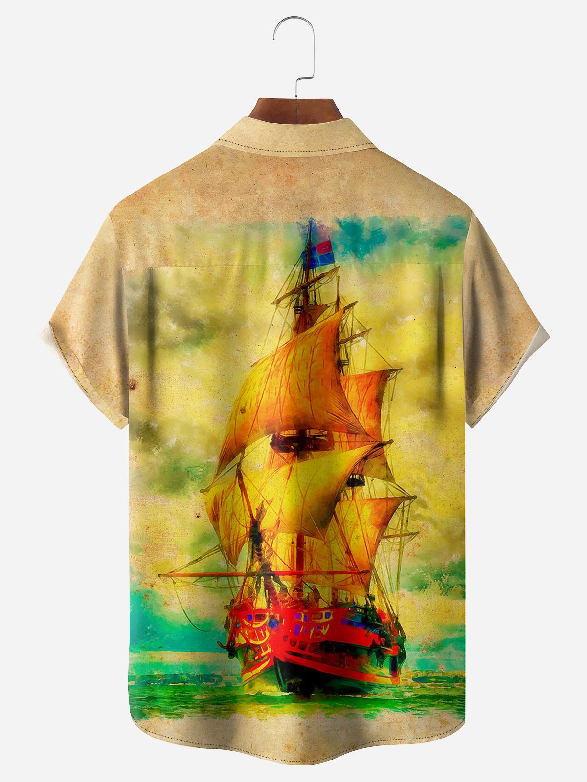 Sailboat Chest Pocket Short Sleeve Hawaiian Shirt