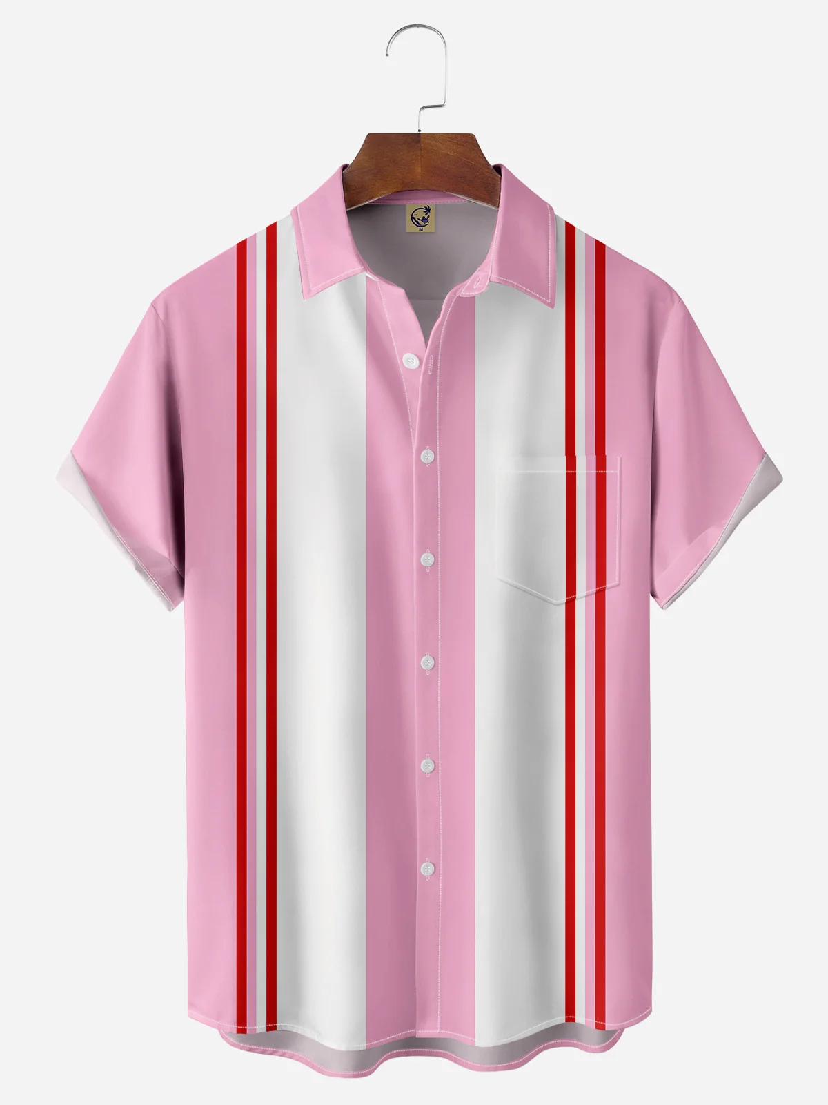 Hardaddy Geometric Stripe Chest Pocket Short Sleeve Bowling Shirt