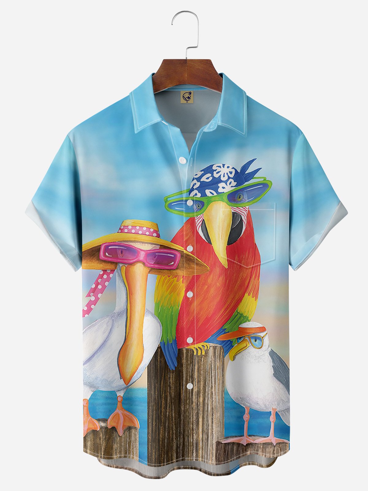 Parrots Chest Pocket Short Sleeve Hawaiian Shirt