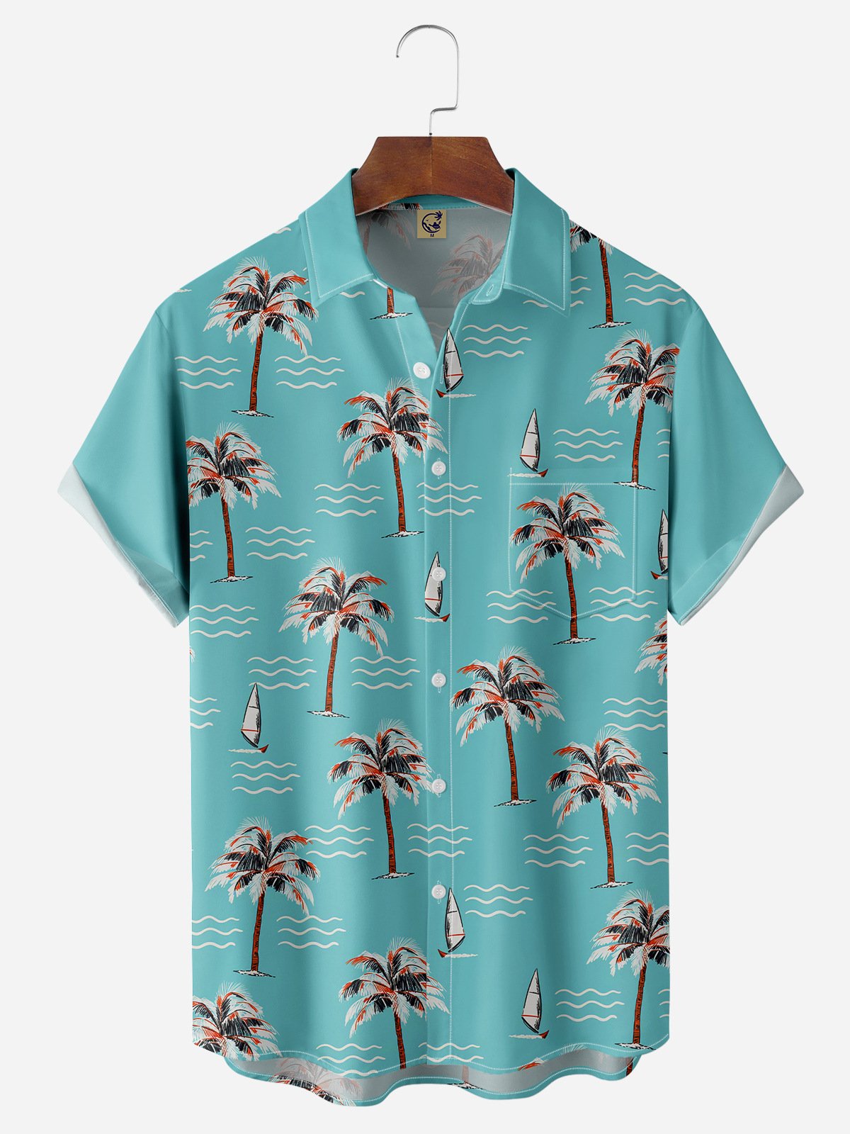 Coconut Tree Chest Pocket Short Sleeve Hawaiian Shirt