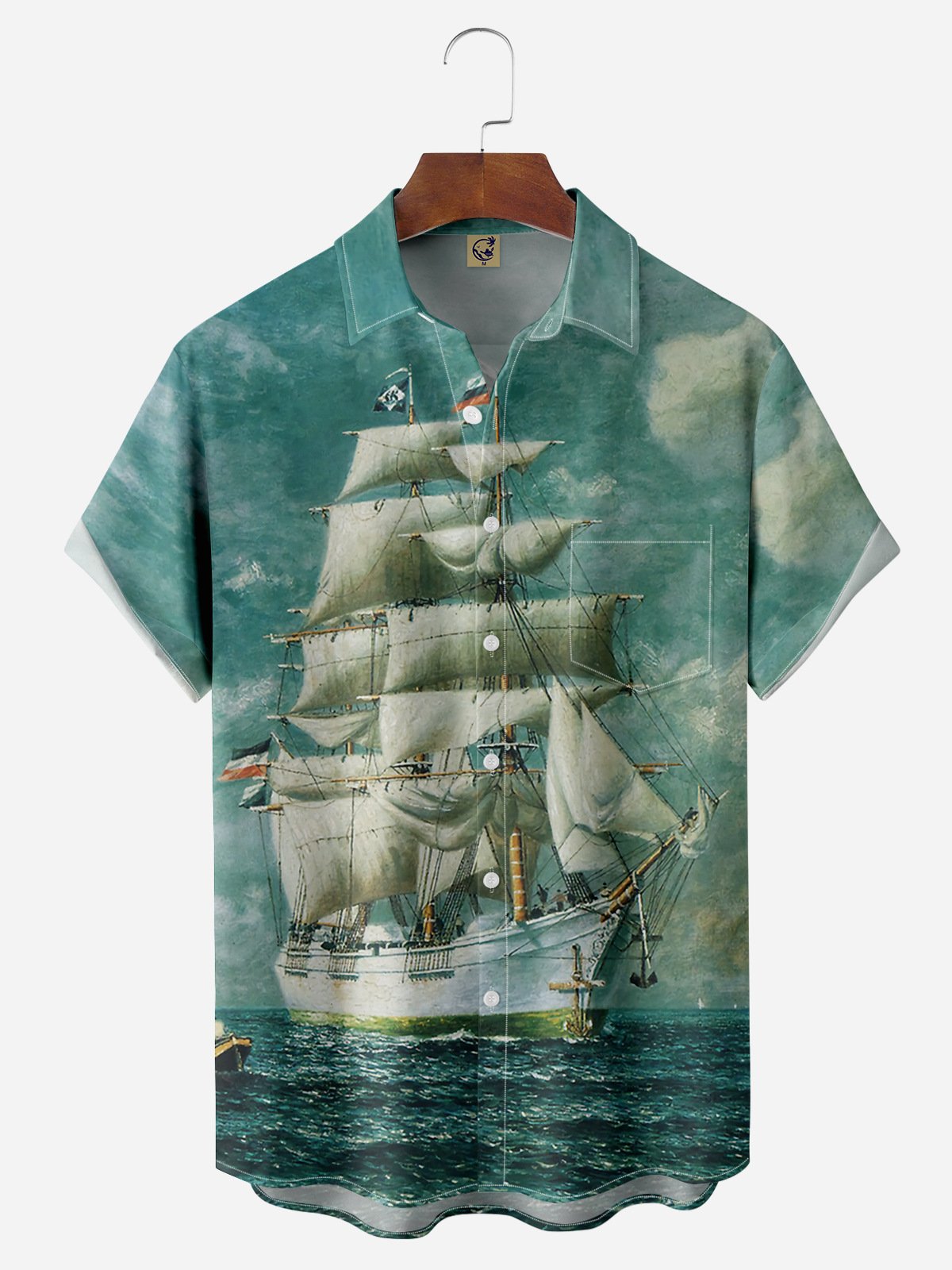 Sailboat Chest Pocket Short Sleeve Hawaiian Shirt