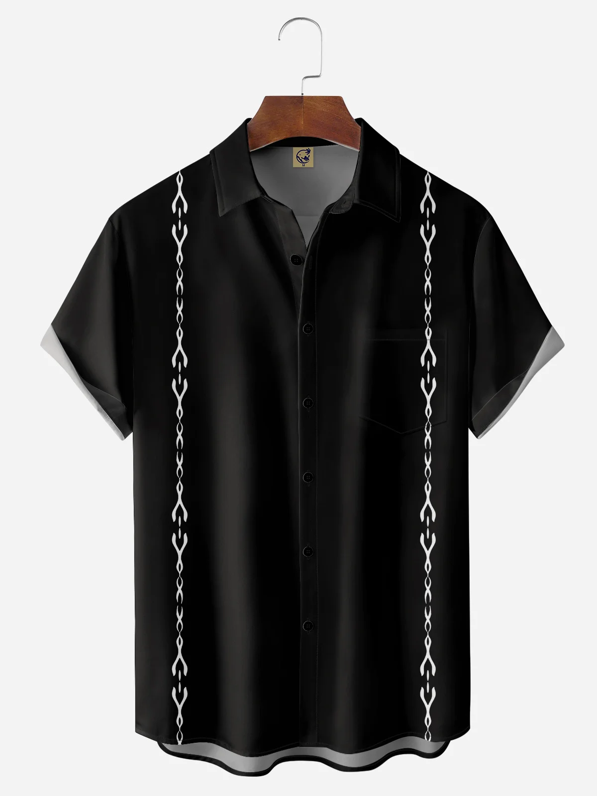 Striped Chest Pocket Short Sleeve Bowling Shirt