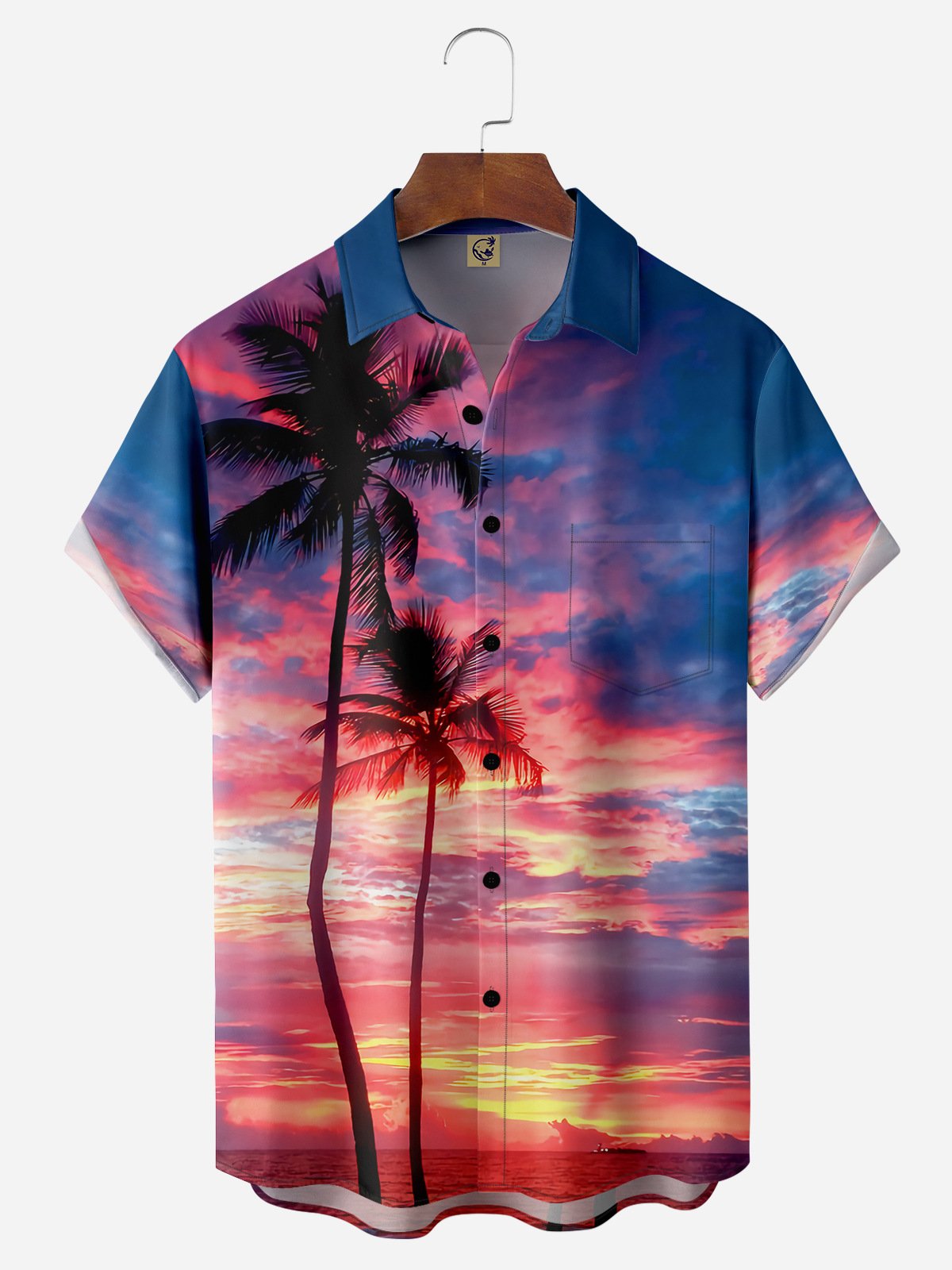 Coconut Tree Chest Pocket Short Sleeve Hawaiian Shirt